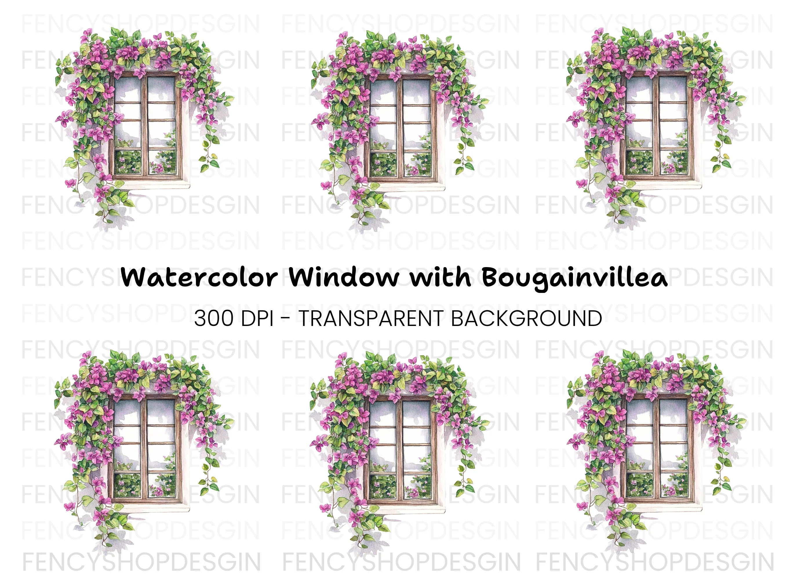 Window with Bougainvillea Clipart Bundle