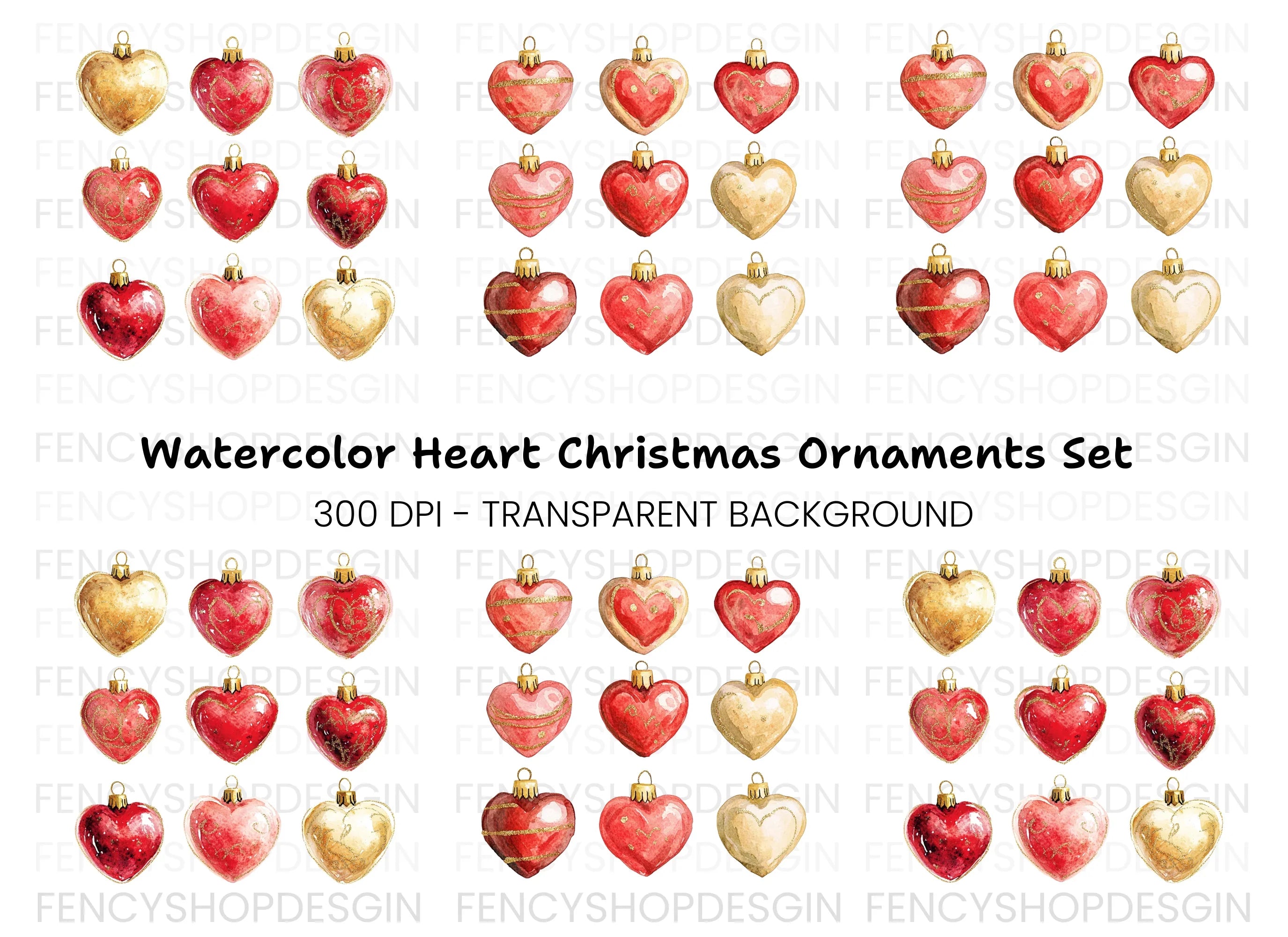 Heart Christmas Ornaments Clipart Bundle