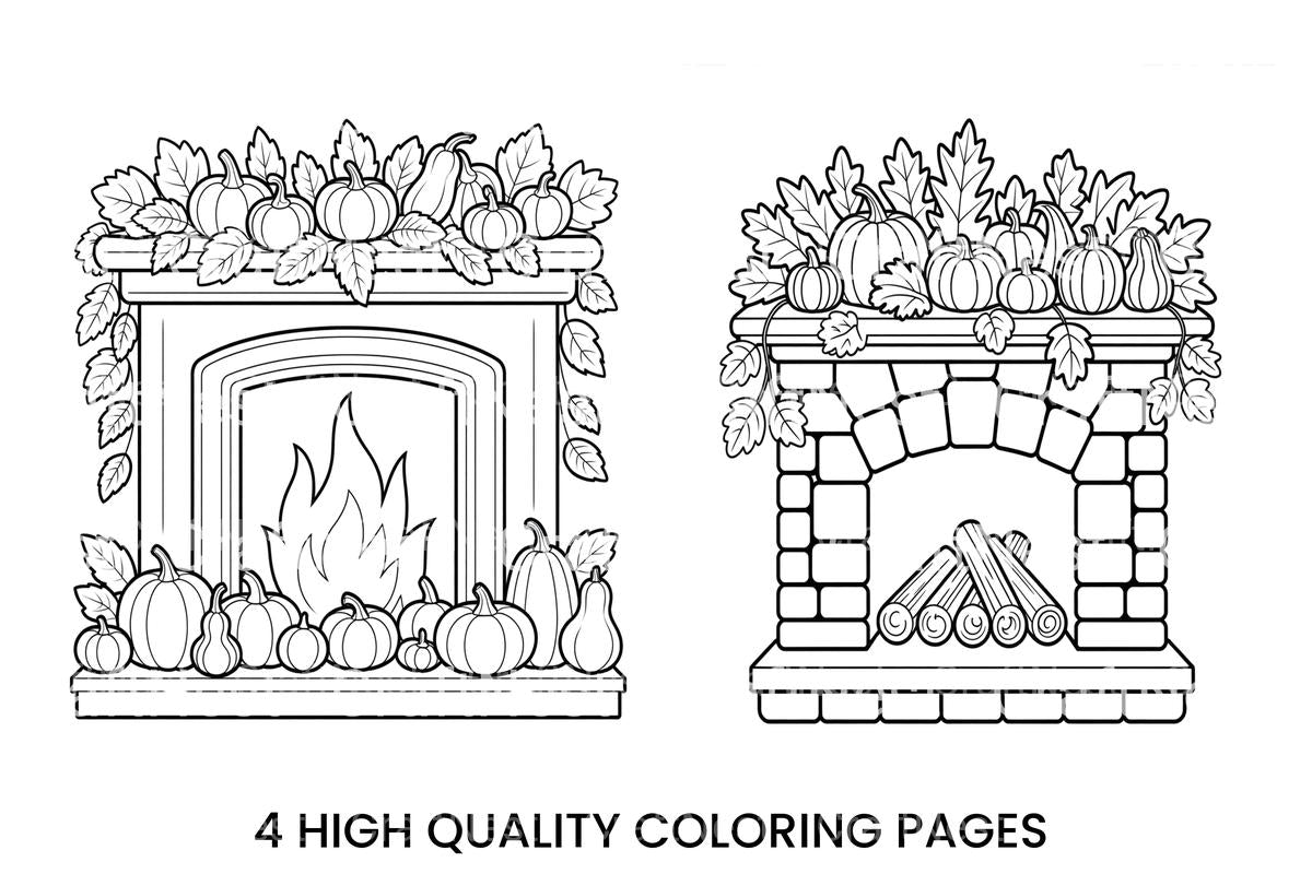 Autumn Fireplace Pumpkin Coloring Books