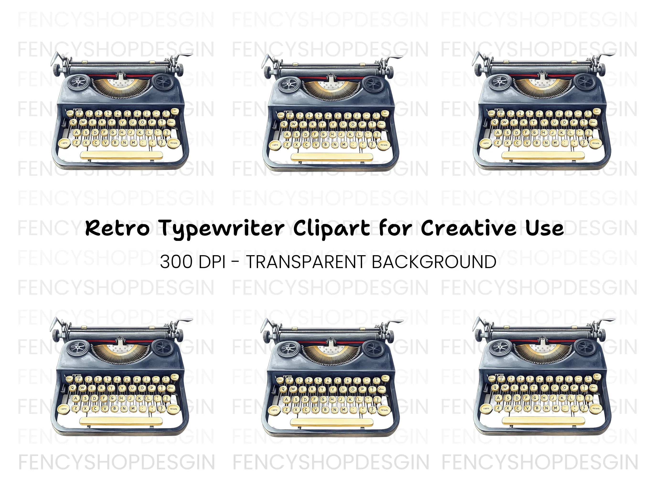 Vintage Typewriter Illustration Clipart Bundle