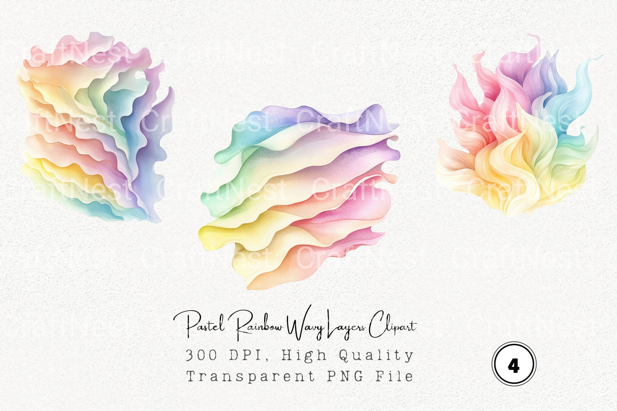 Pastel Rainbow Wavy Layers Clipart Bundle