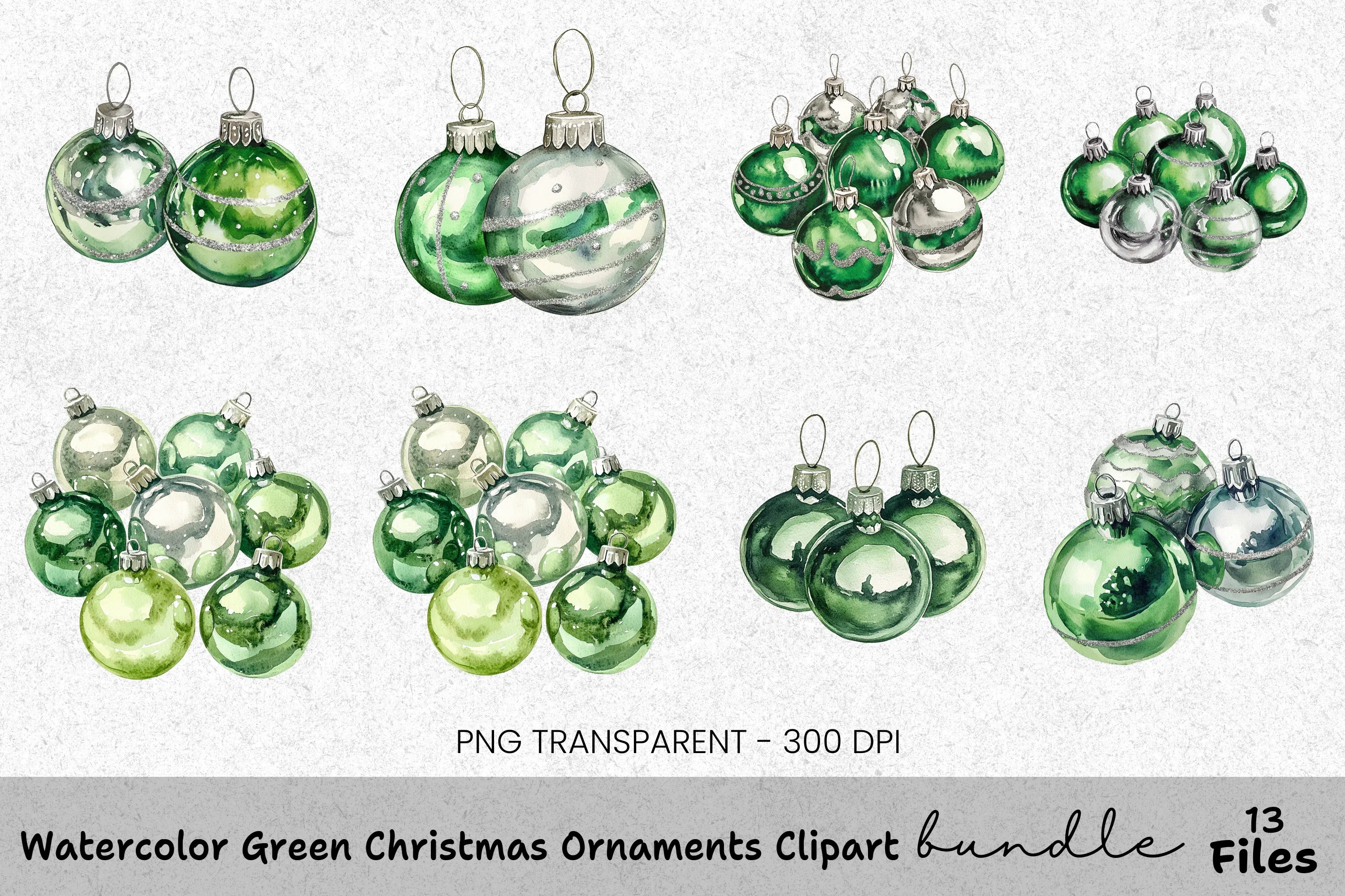 Green Christmas Ornaments Clipart Bundle