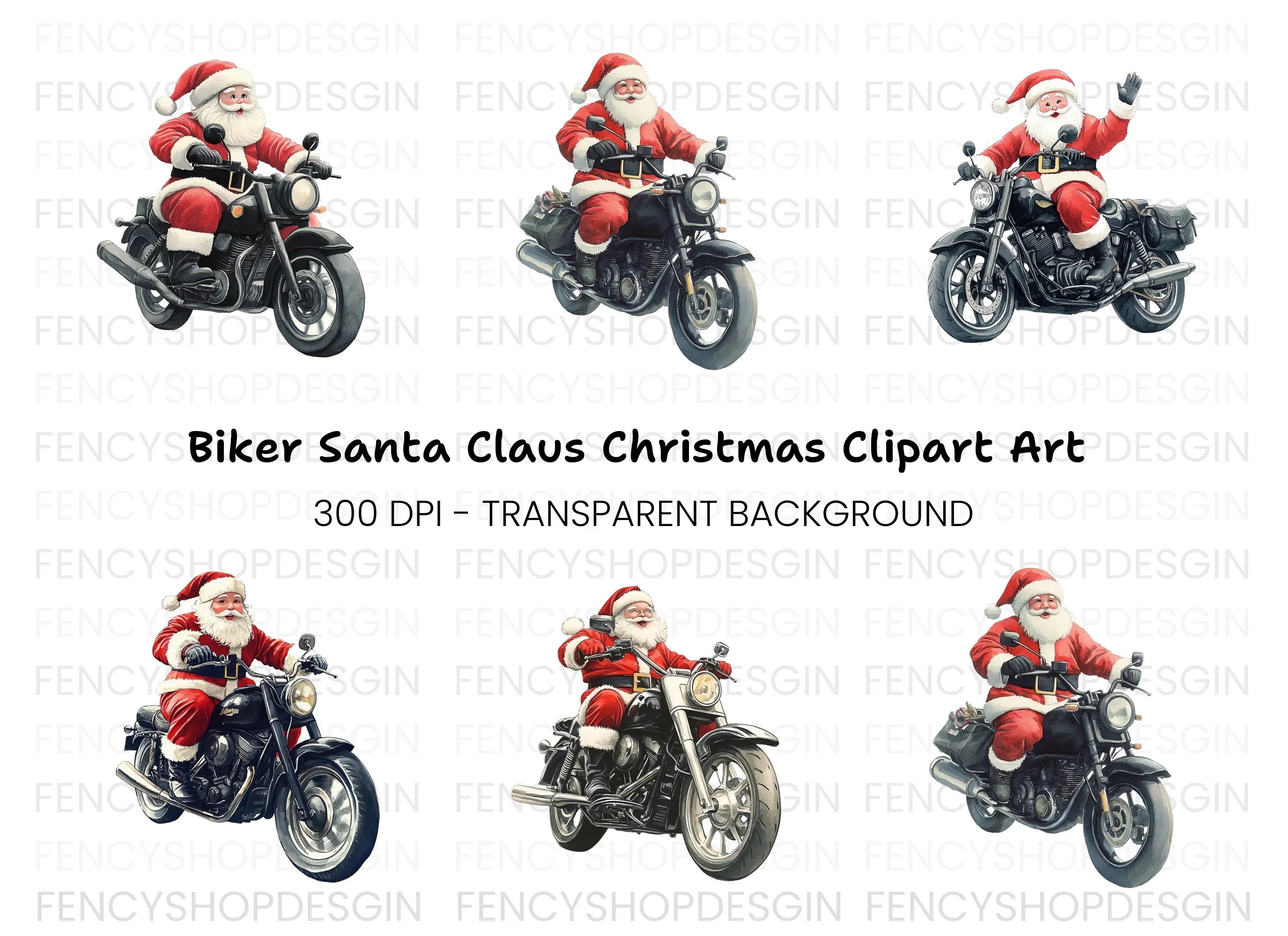 Santa Claus on Motorcycle Clipart Bundle