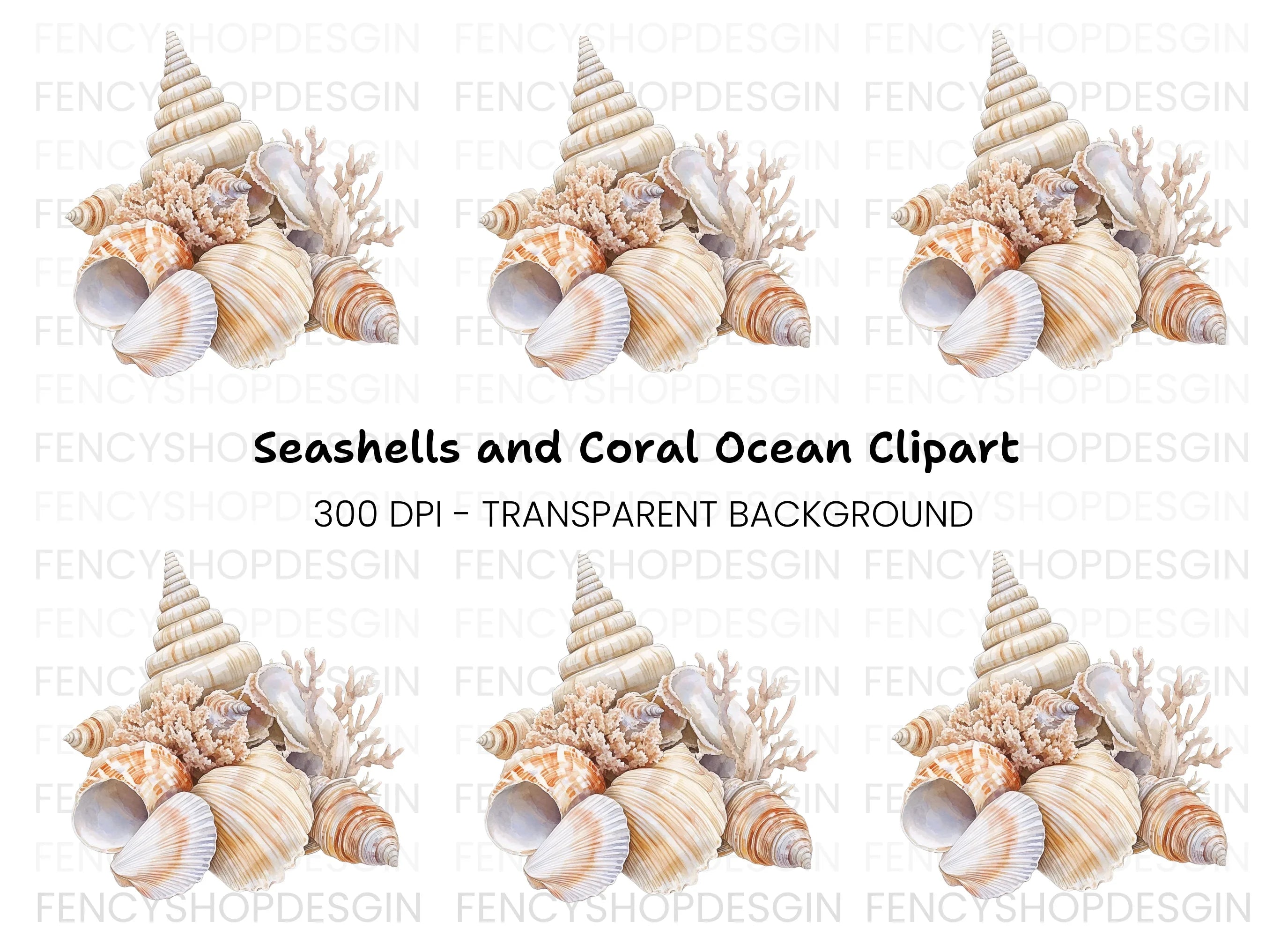 Coastal Seashells and Coral Clipart Bundle
