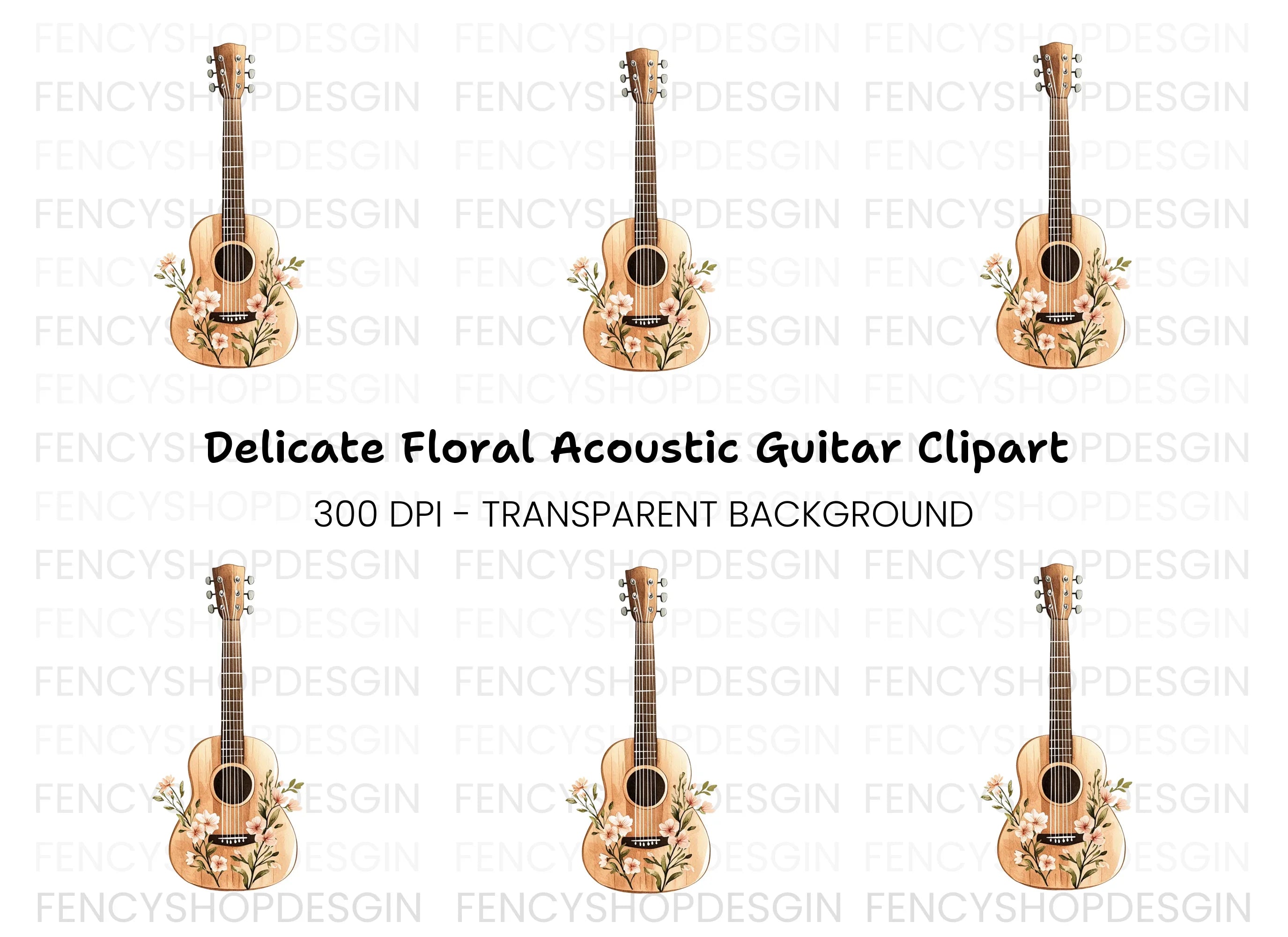 Elegant Floral Guitar Clipart Bundle