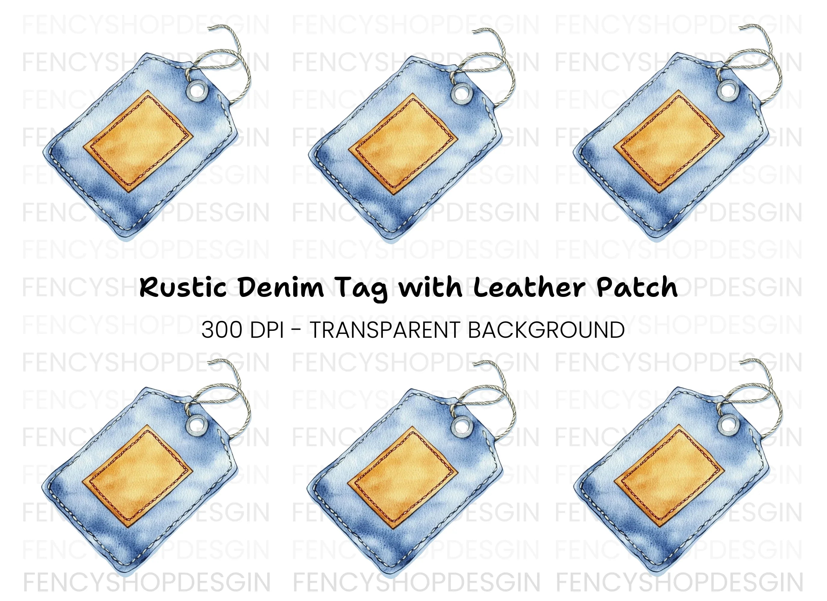 Blue Tag Leather Patch Clipart Bundle