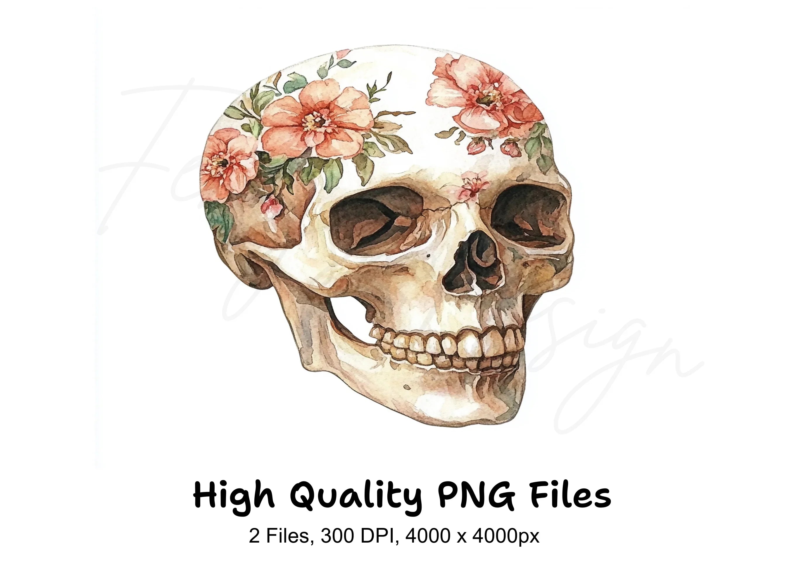 Floral Sugar Skull Clipart Bundle