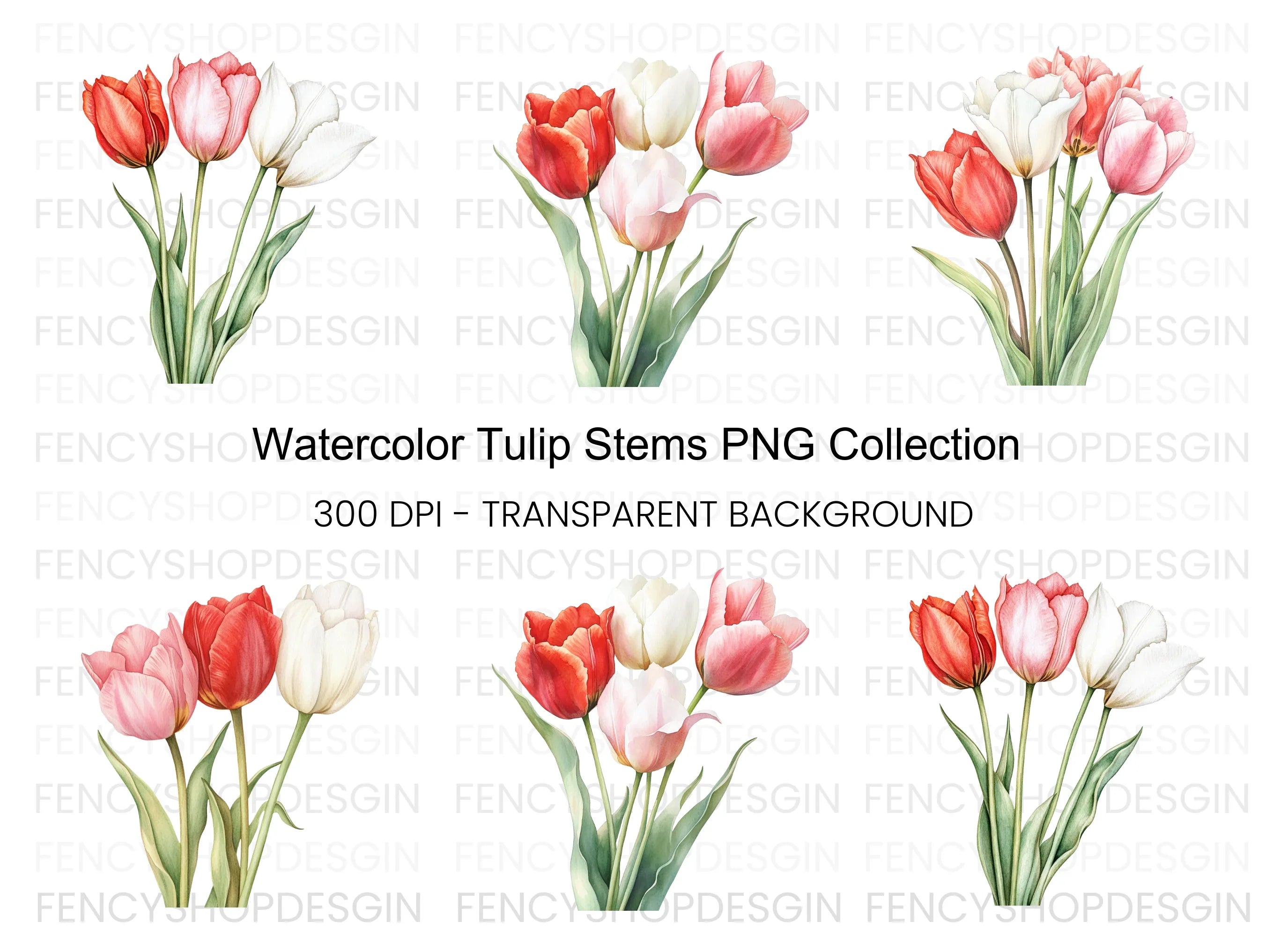 Elegant Pink and Red Tulip Clipart Bundle