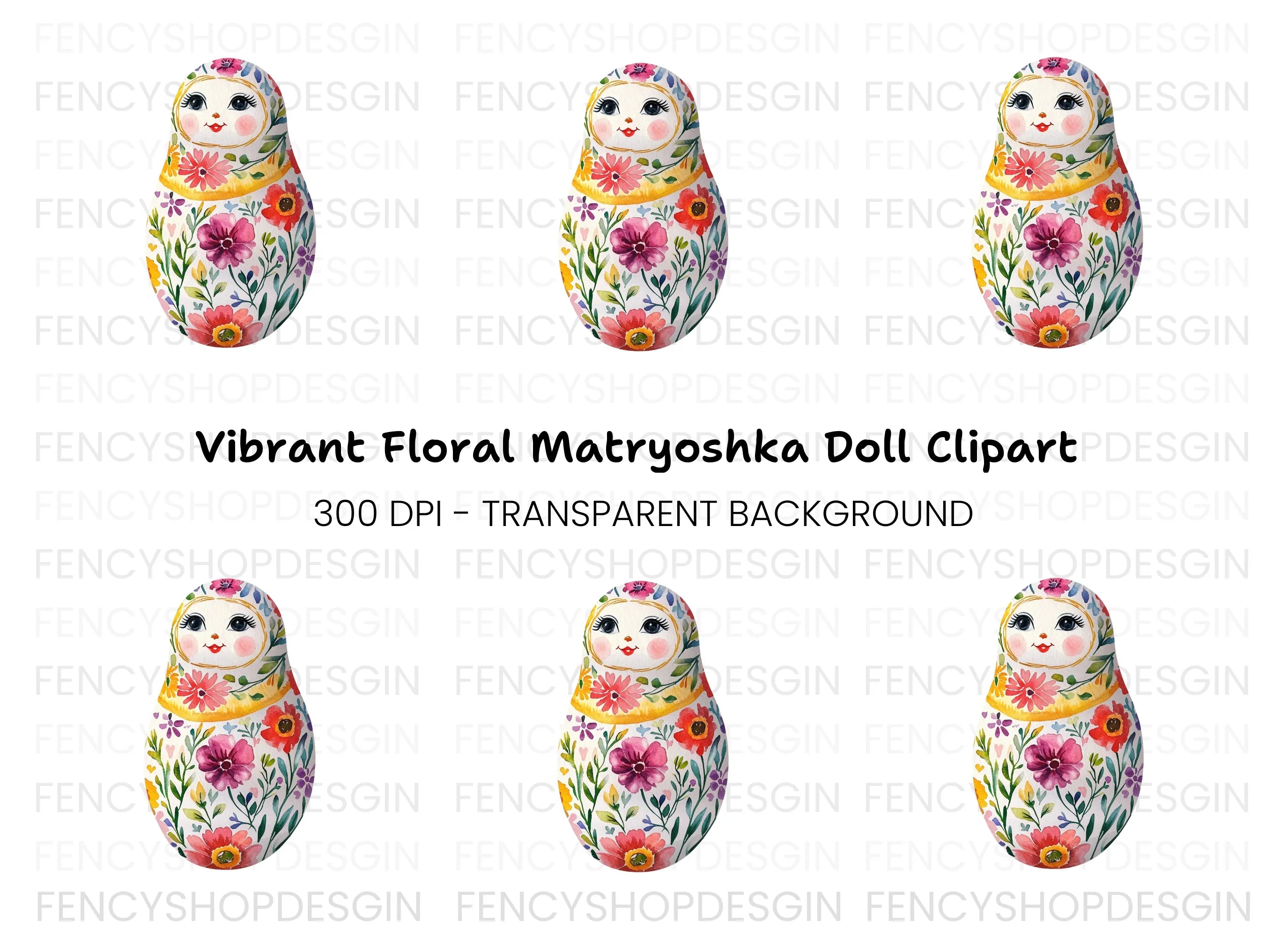 Vibrant Floral Matryoshka Doll Clipart Bundle