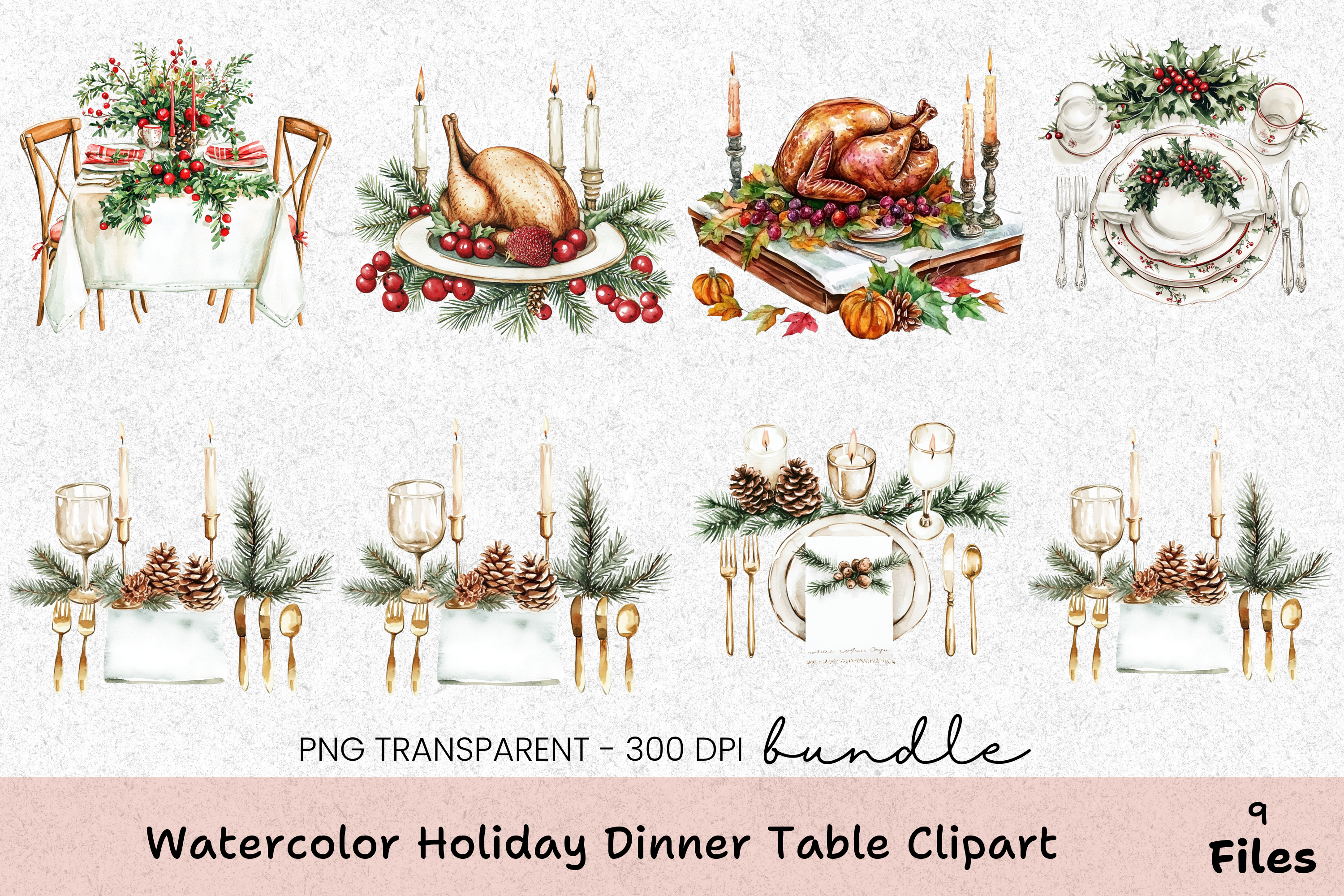 Holiday Dinner Table Clipart Bundle