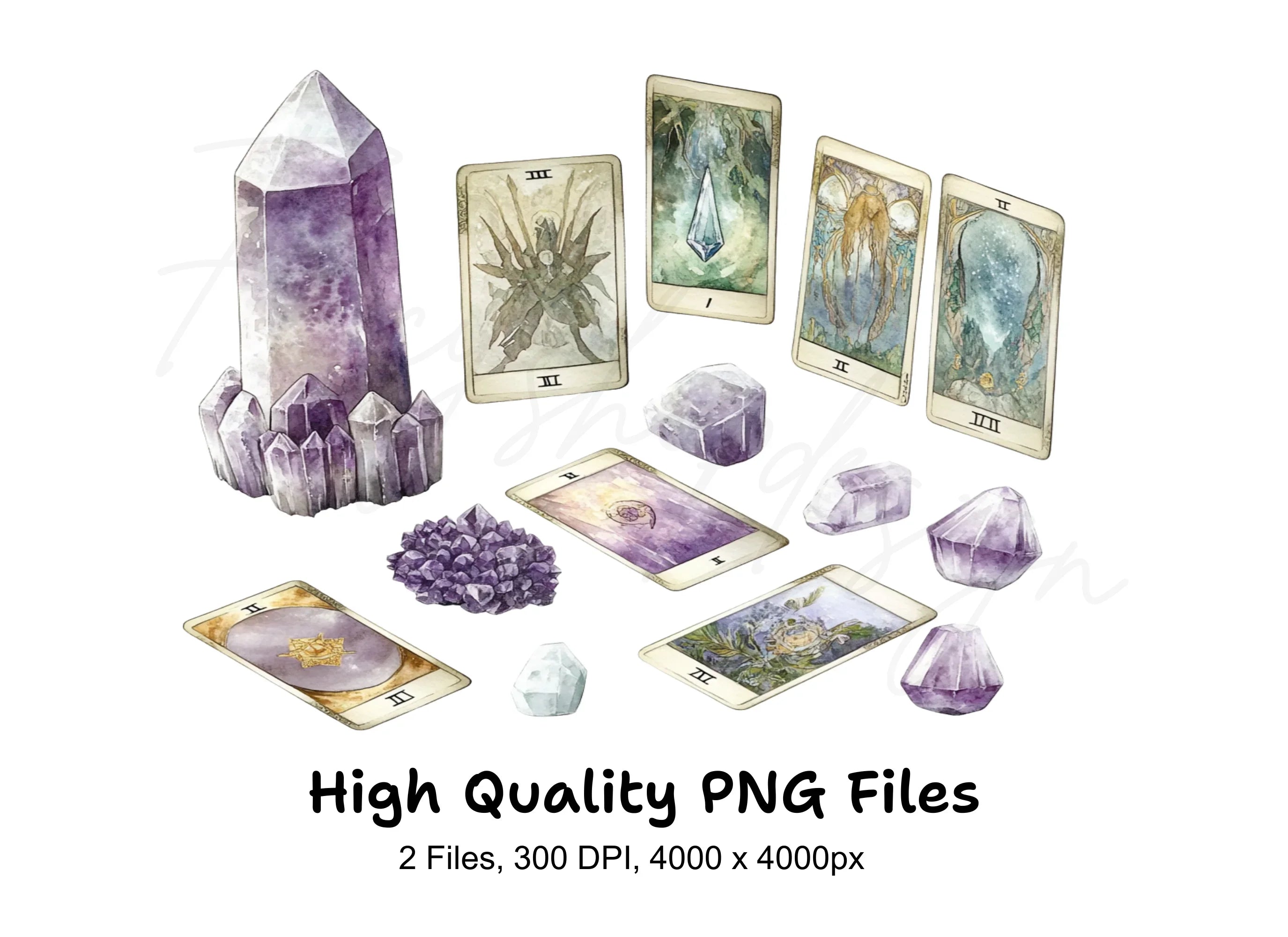 Mystical Crystal Tarot Card Clipart Bundle