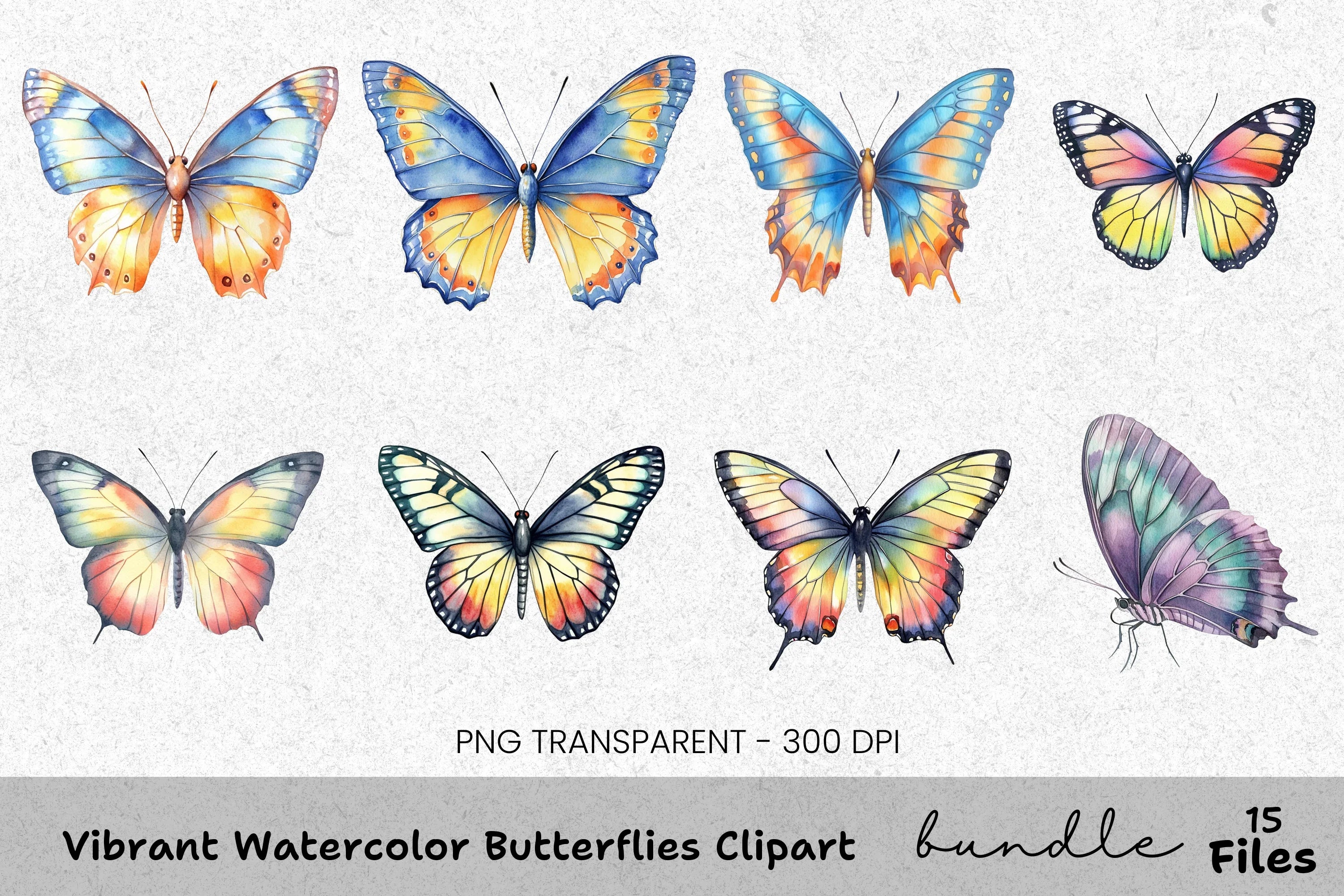 Vibrant Butterflies Clipart Bundle