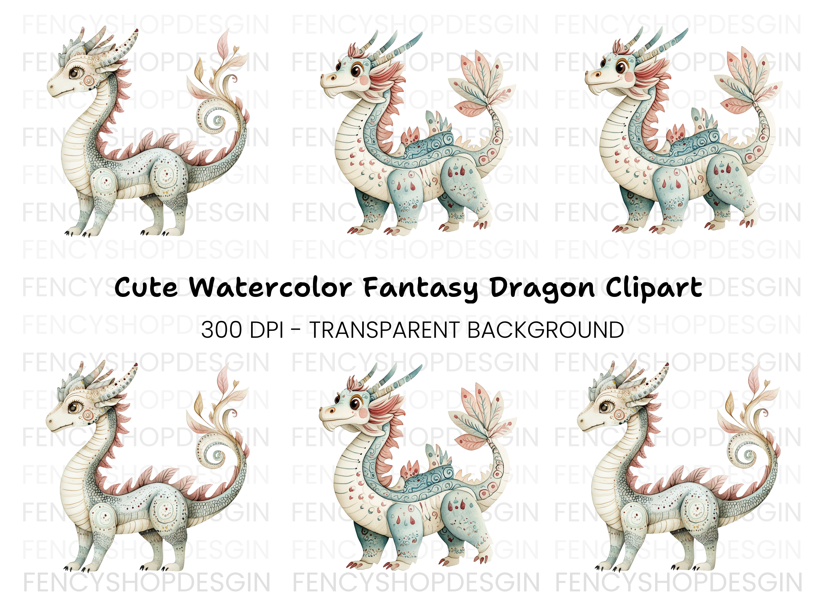 Whimsical Fantasy Dragon Clipart Bundle
