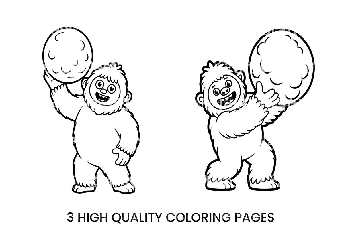 Funny Yeti Snowball Coloring Books