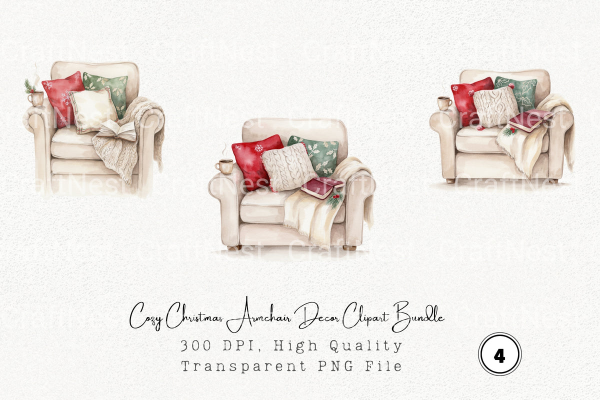 Cozy Christmas Armchair Decor Clipart Bundle