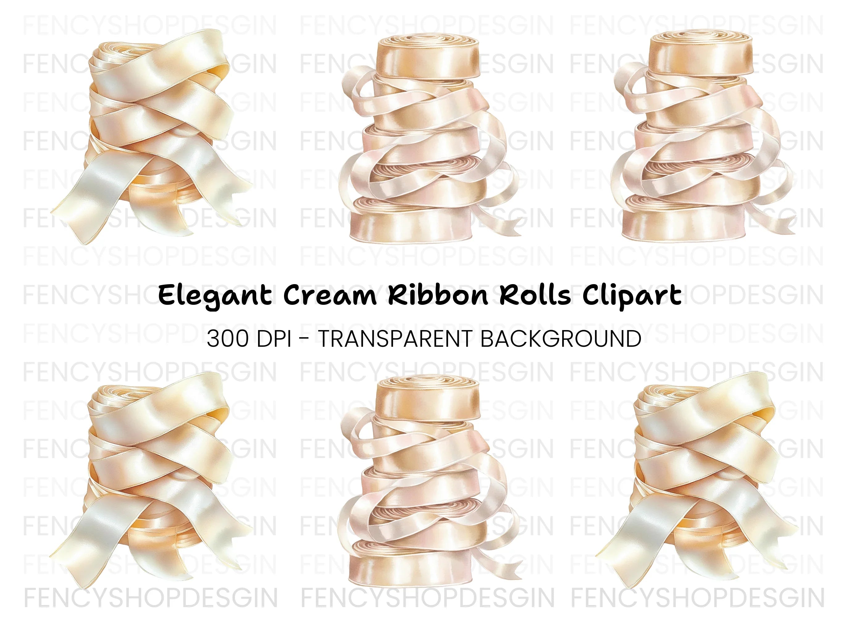 Rolled Gold Ribbon Clipart Bundle