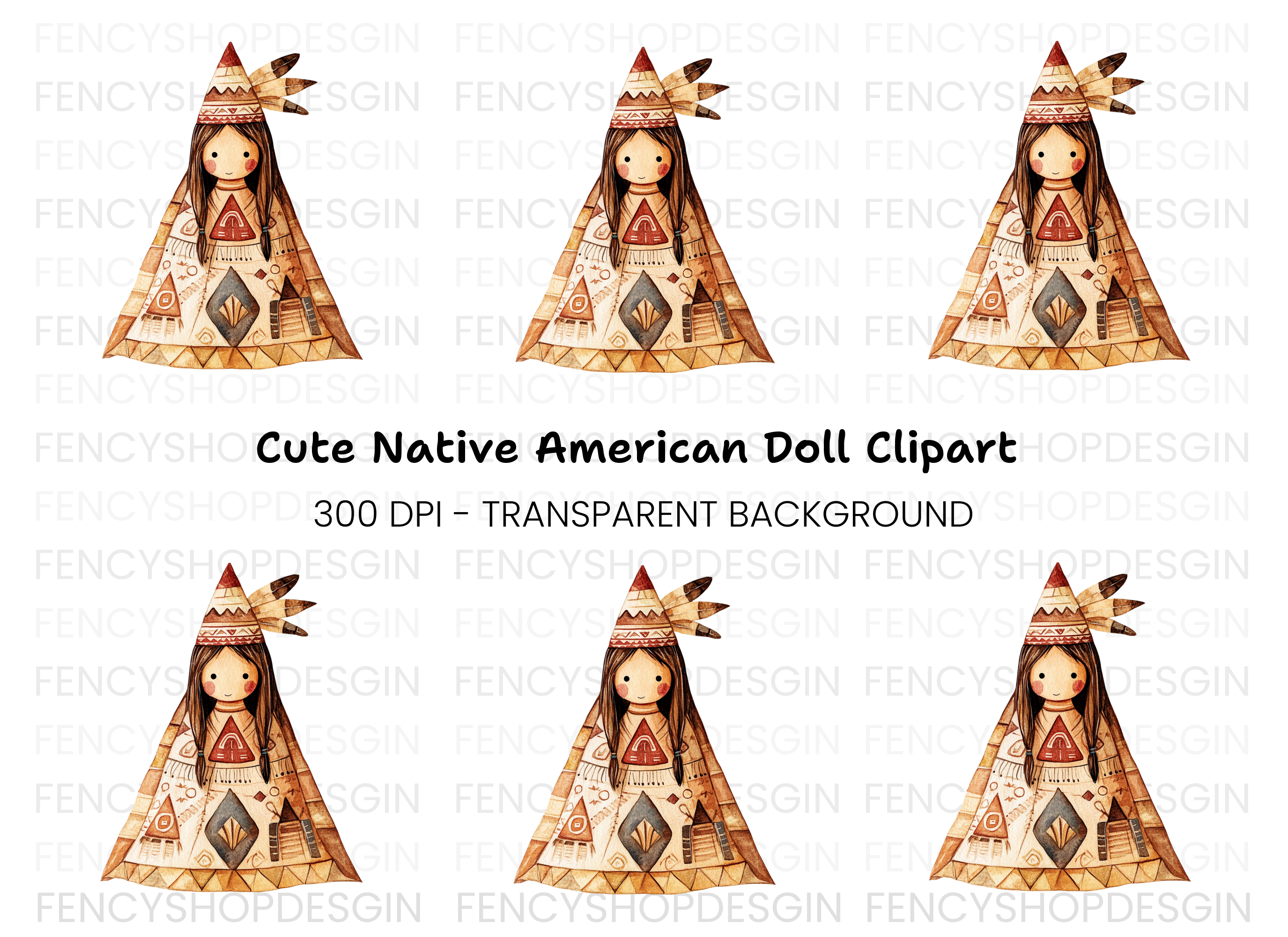 Cute Native American Girl Clipart Bundle