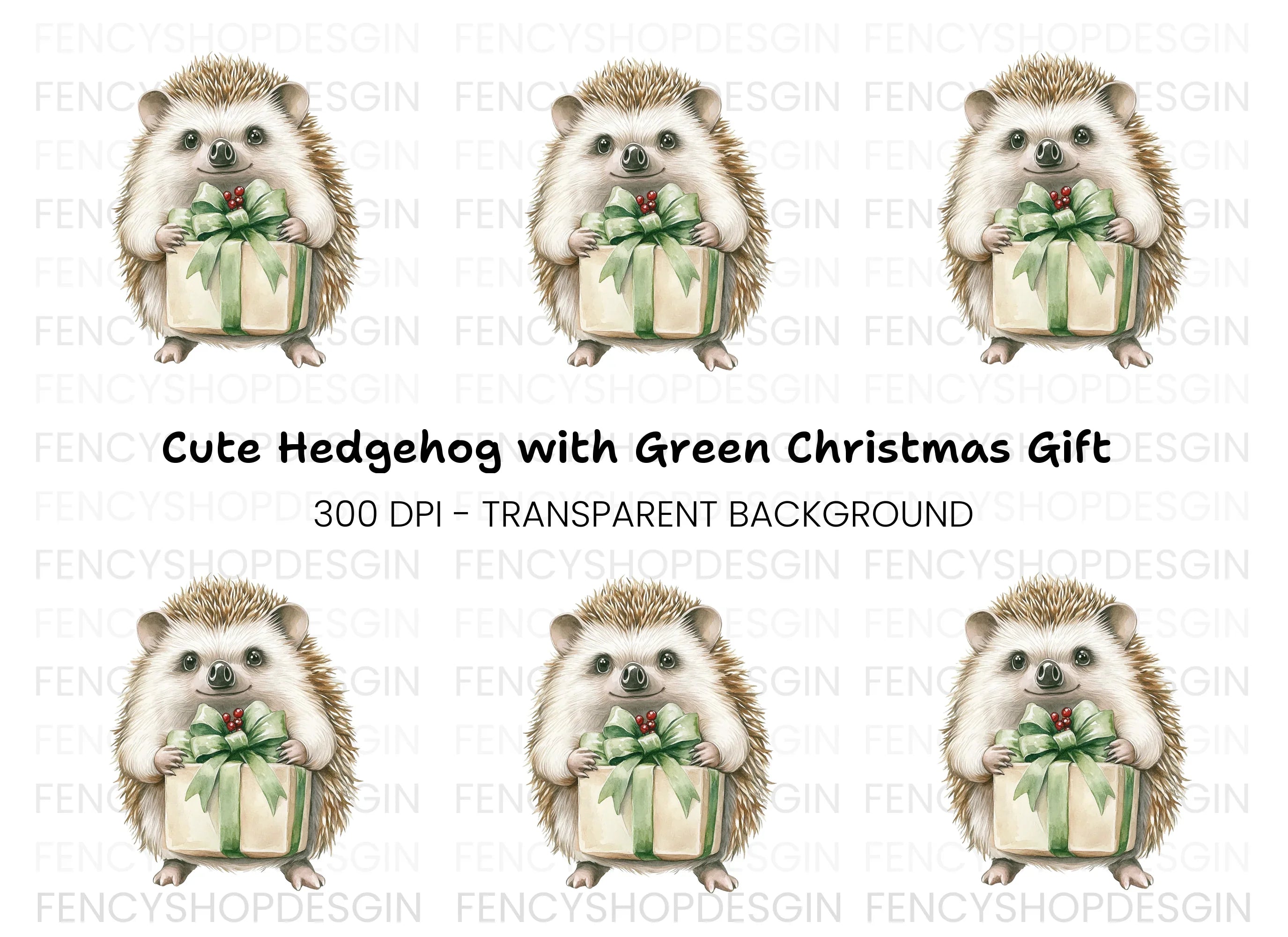 Hedgehog with Green Gift Box Clipart Bundle
