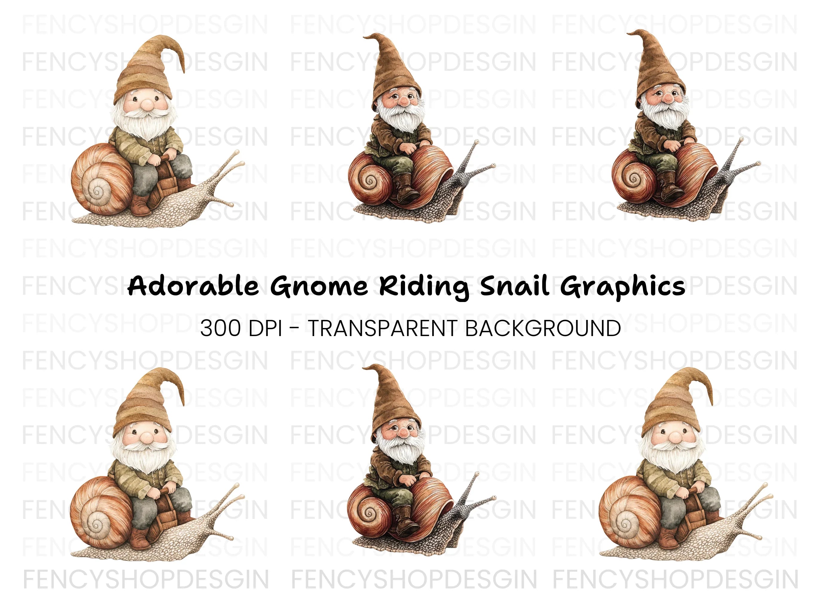 Cute Gnomes Riding Snails Clipart Bundle