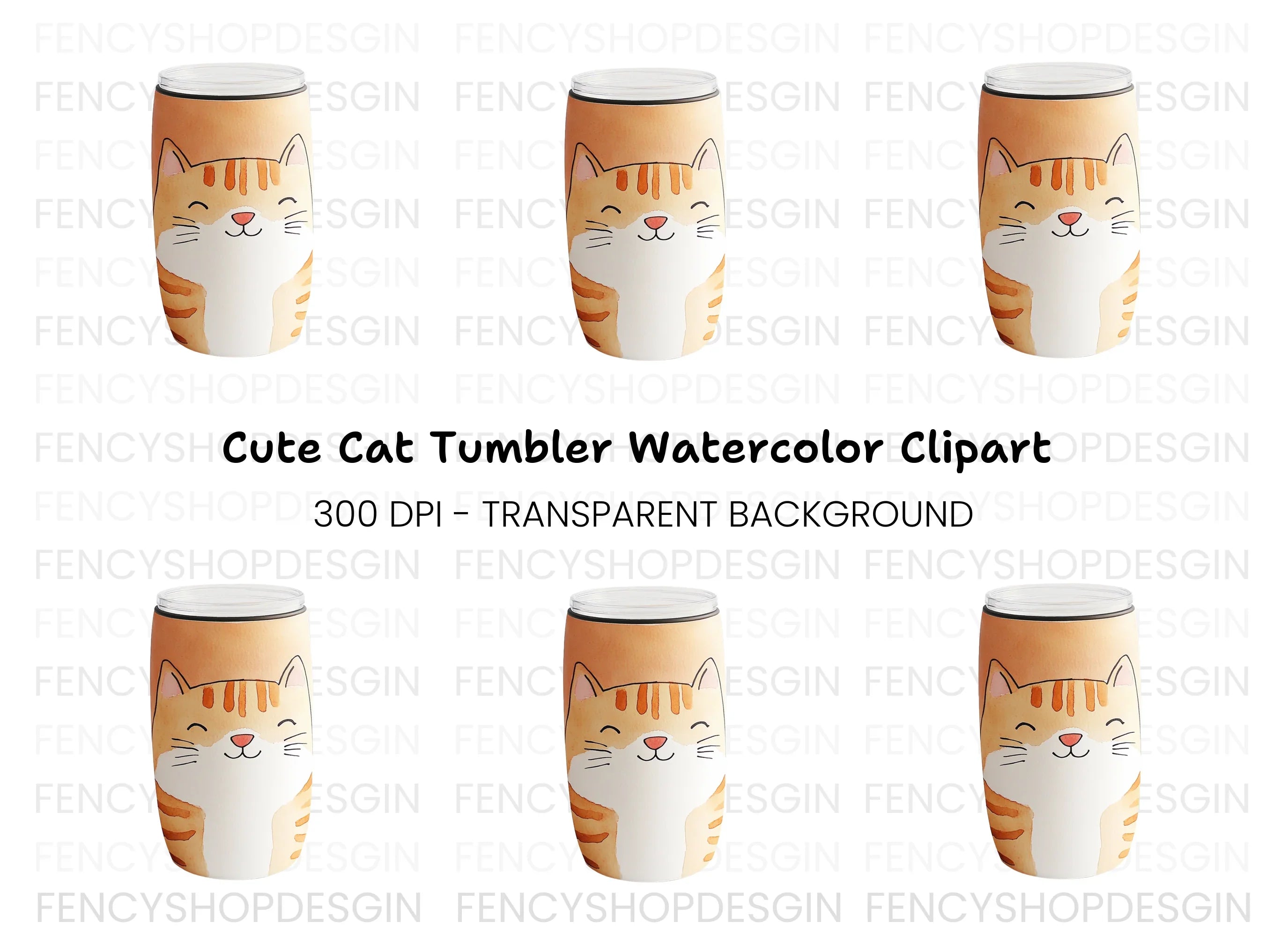 Cute Orange Tabby Cat Tumbler Clipart Bundle