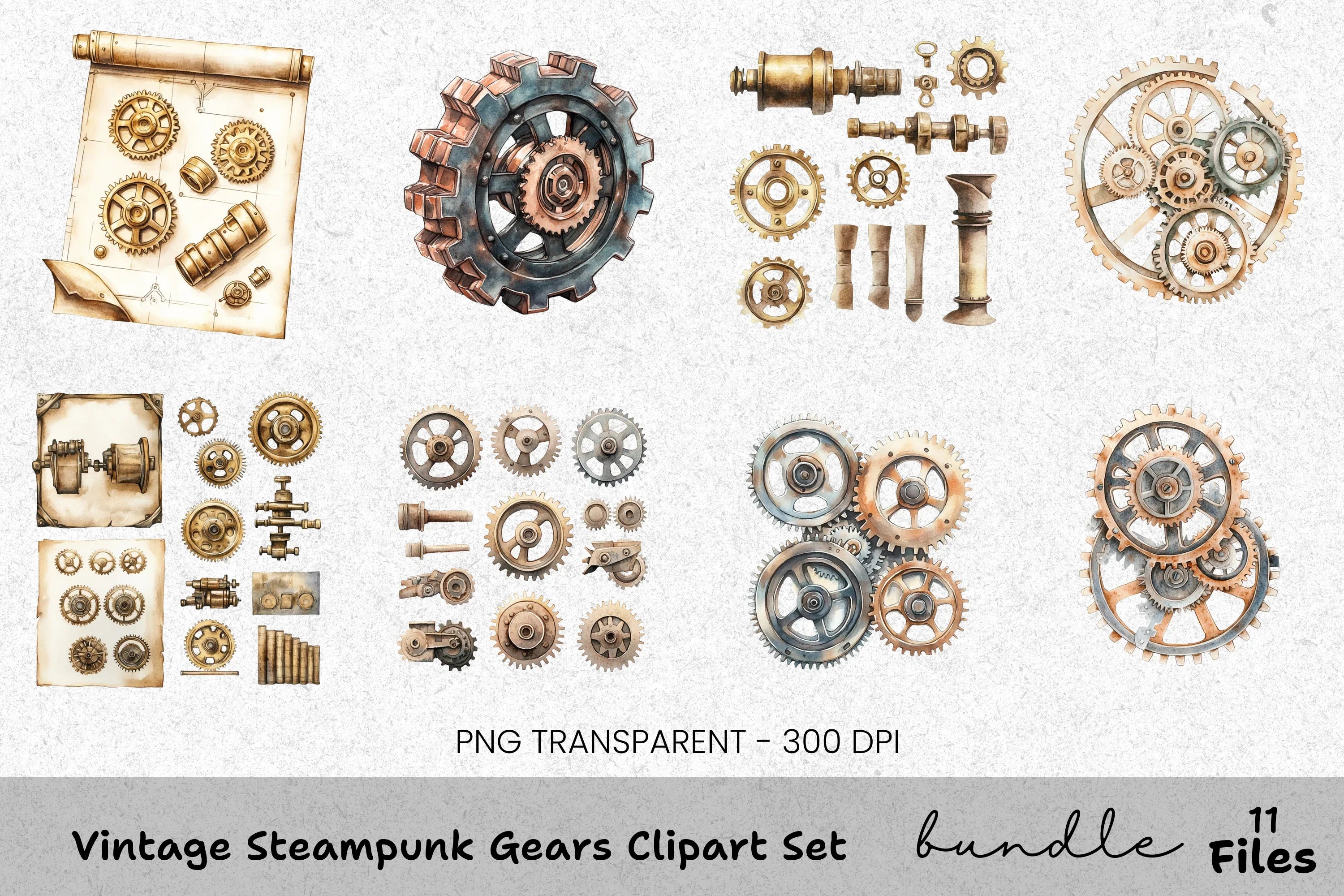 Vintage Steampunk Gears Clipart Bundle