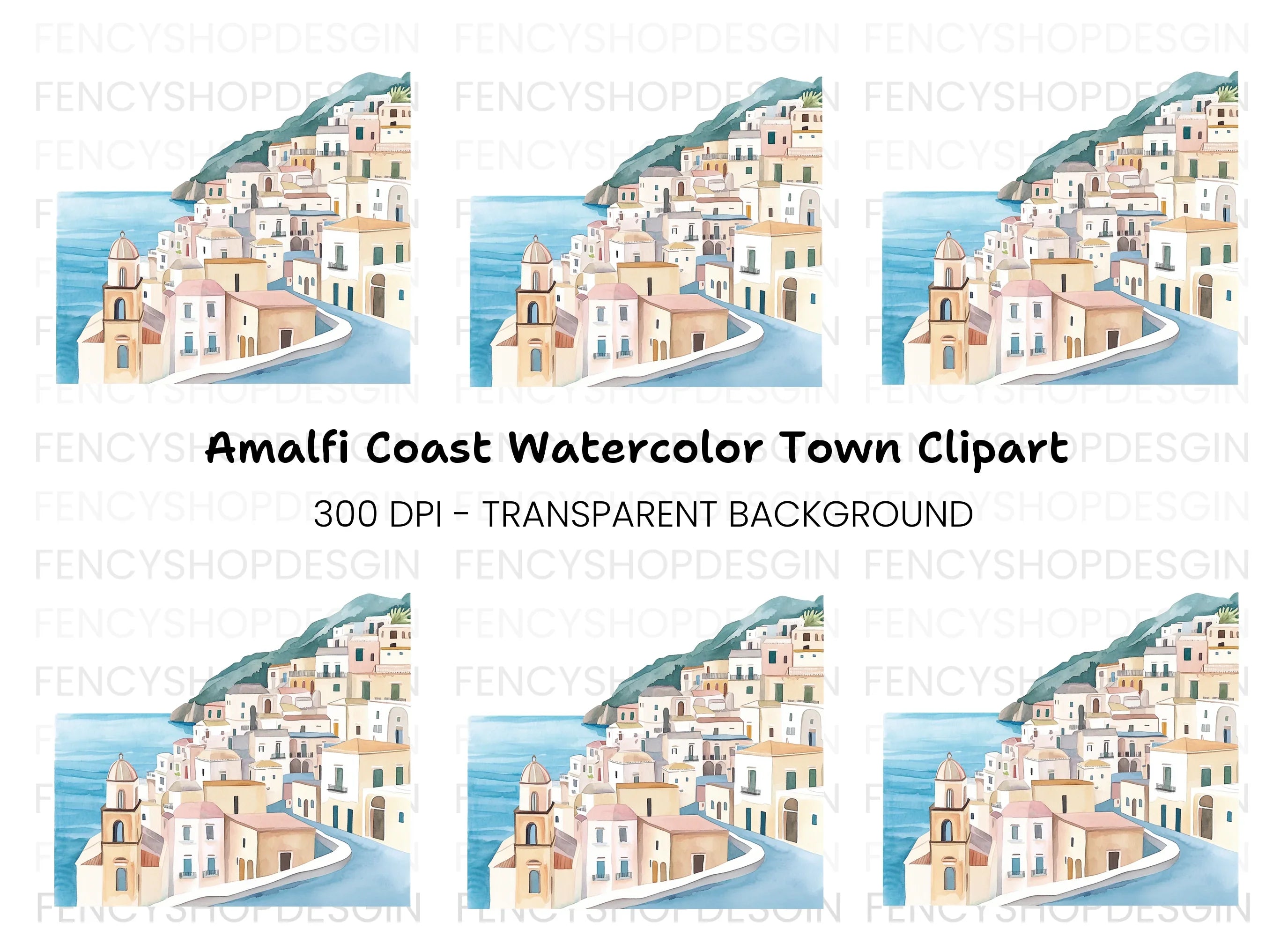 Amalfi Coast Towns Clipart Bundle