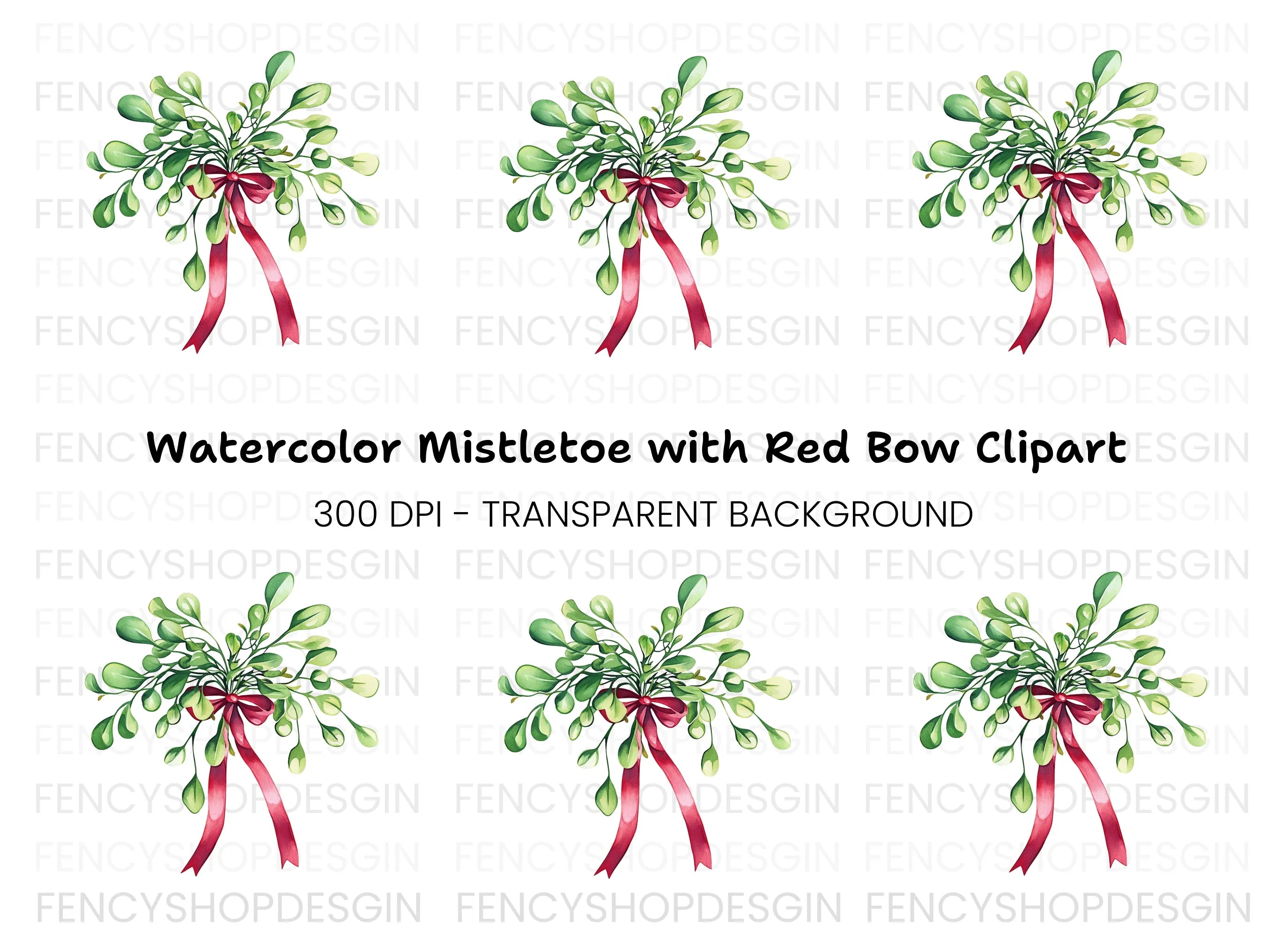 Mistletoe with Red Bow Clipart Bundle