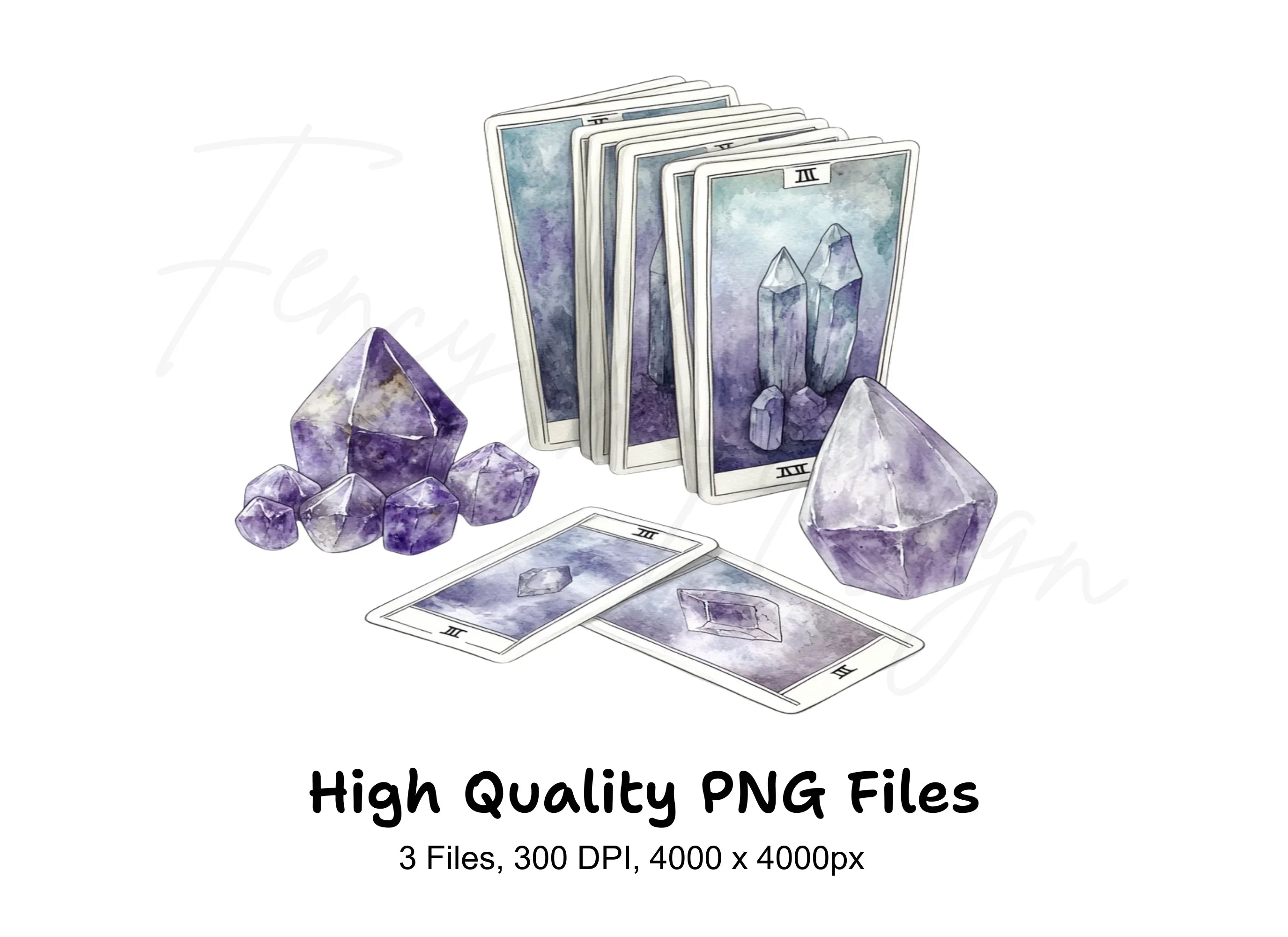 Mystical Amethyst Tarot Card Clipart Bundle