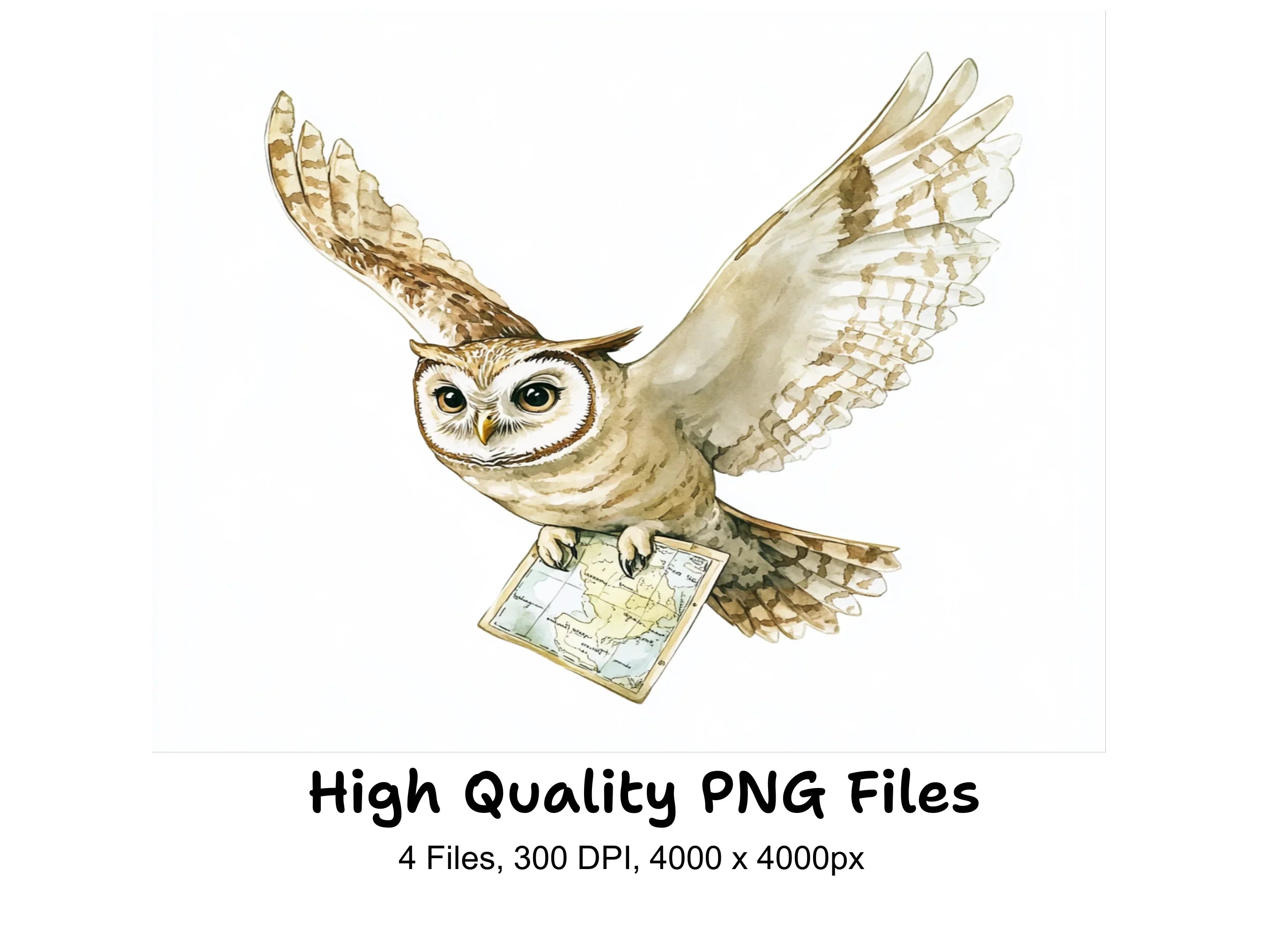 Flying Owls with Maps Clipart Bundle