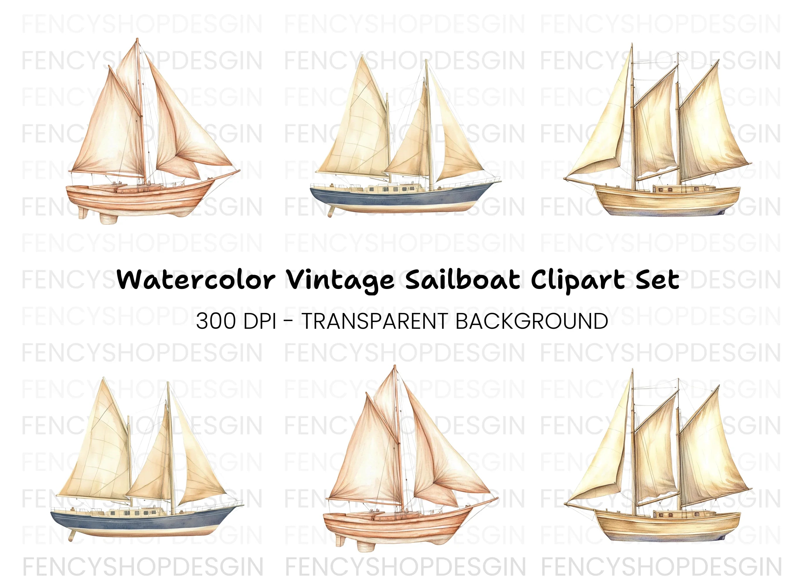 Vintage Sailboat Clipart Bundle