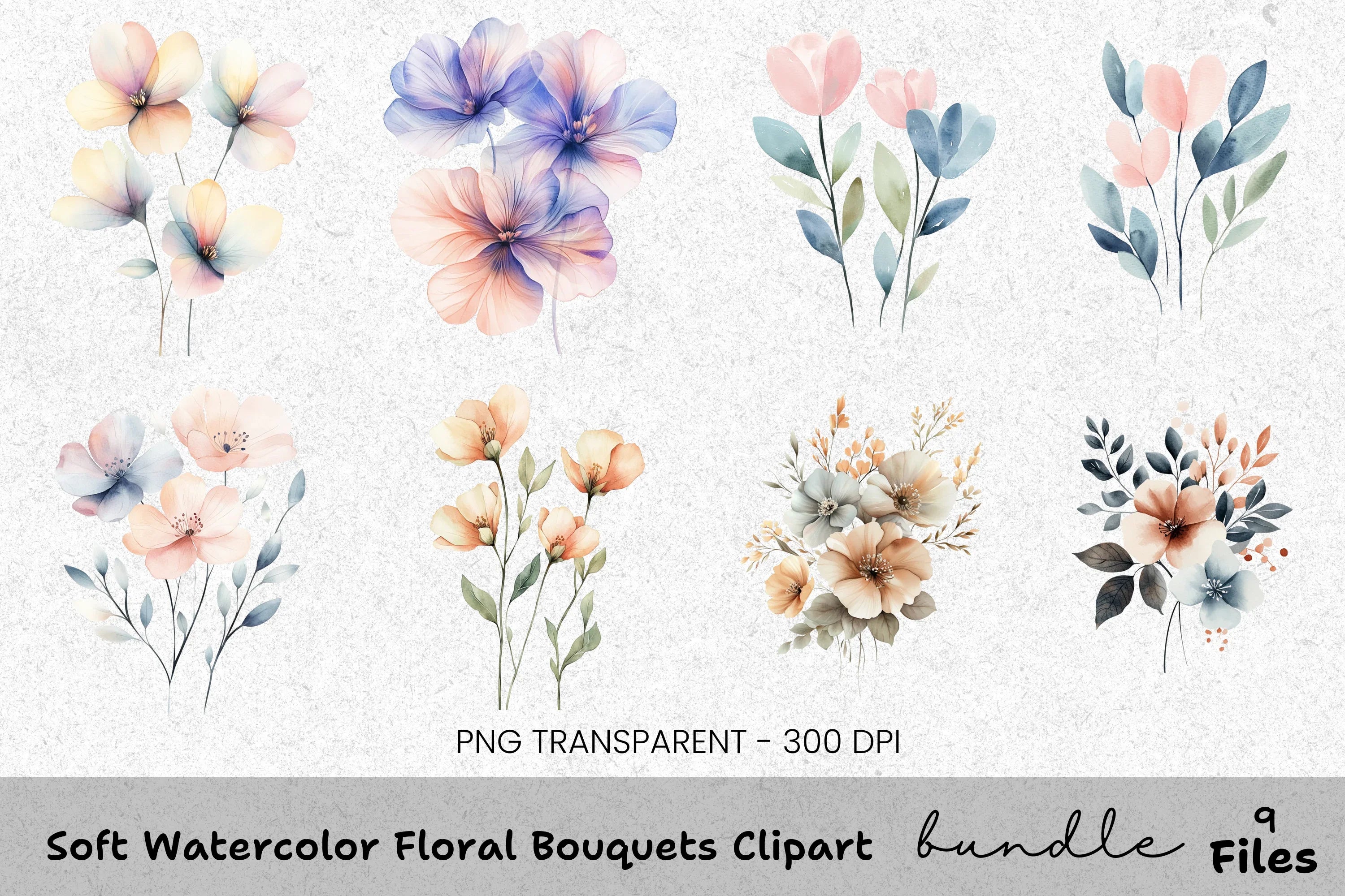 Soft Floral Bouquets Clipart Bundle