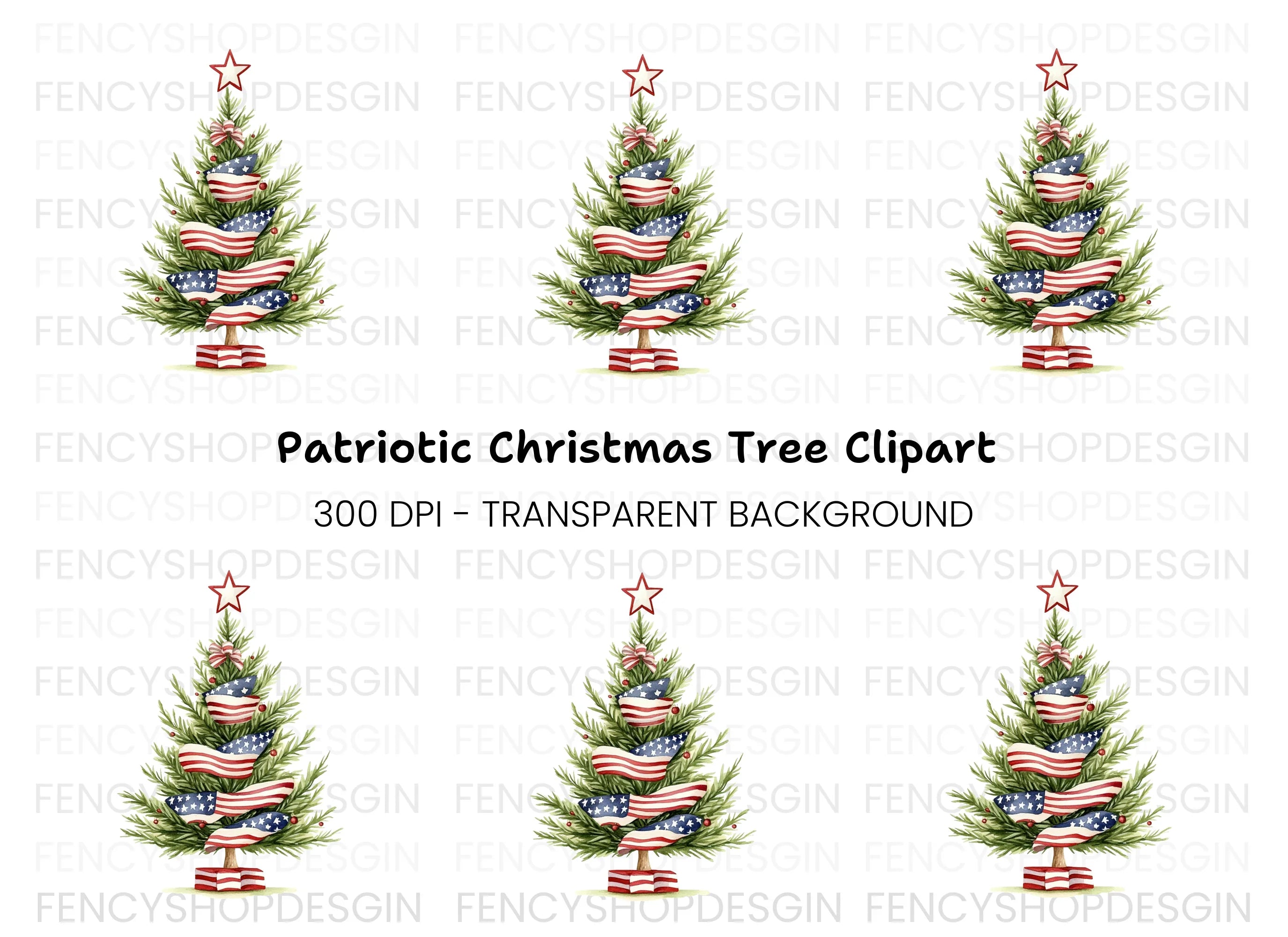 Patriotic Christmas Tree Clipart Bundle