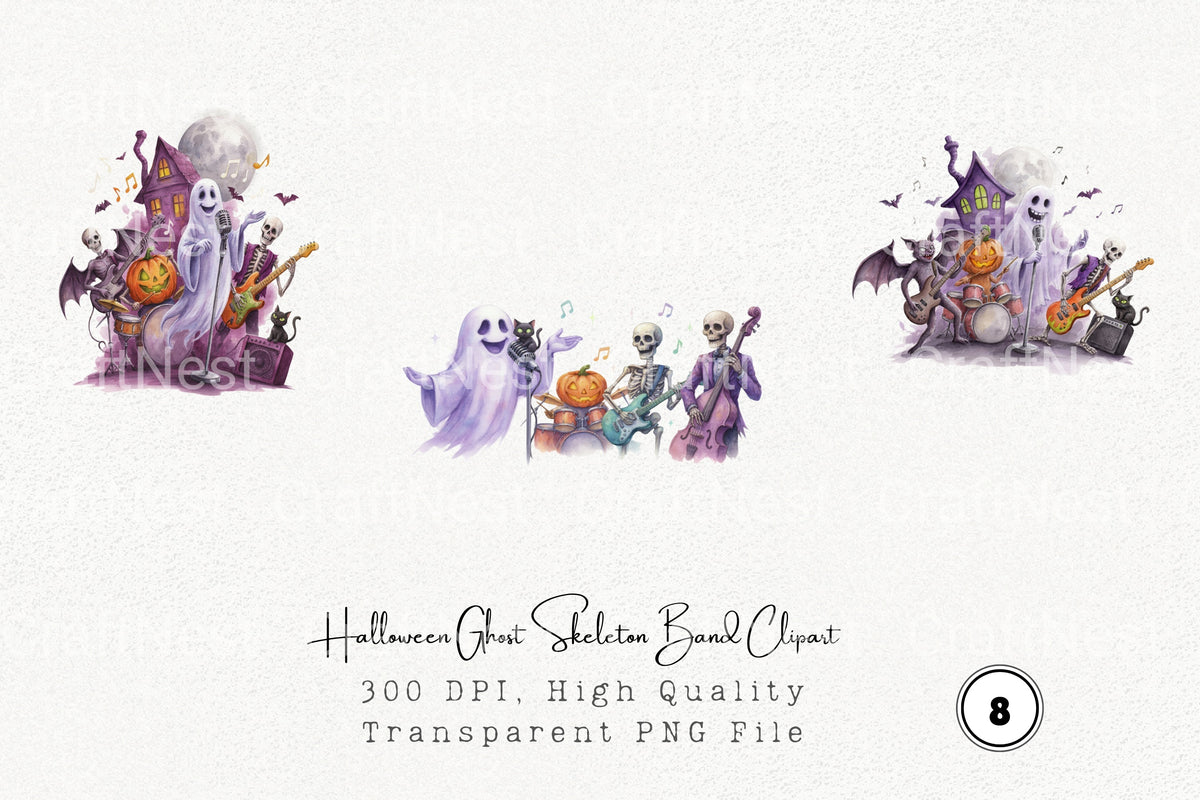 Halloween Ghost Skeleton Band Clipart Bundle