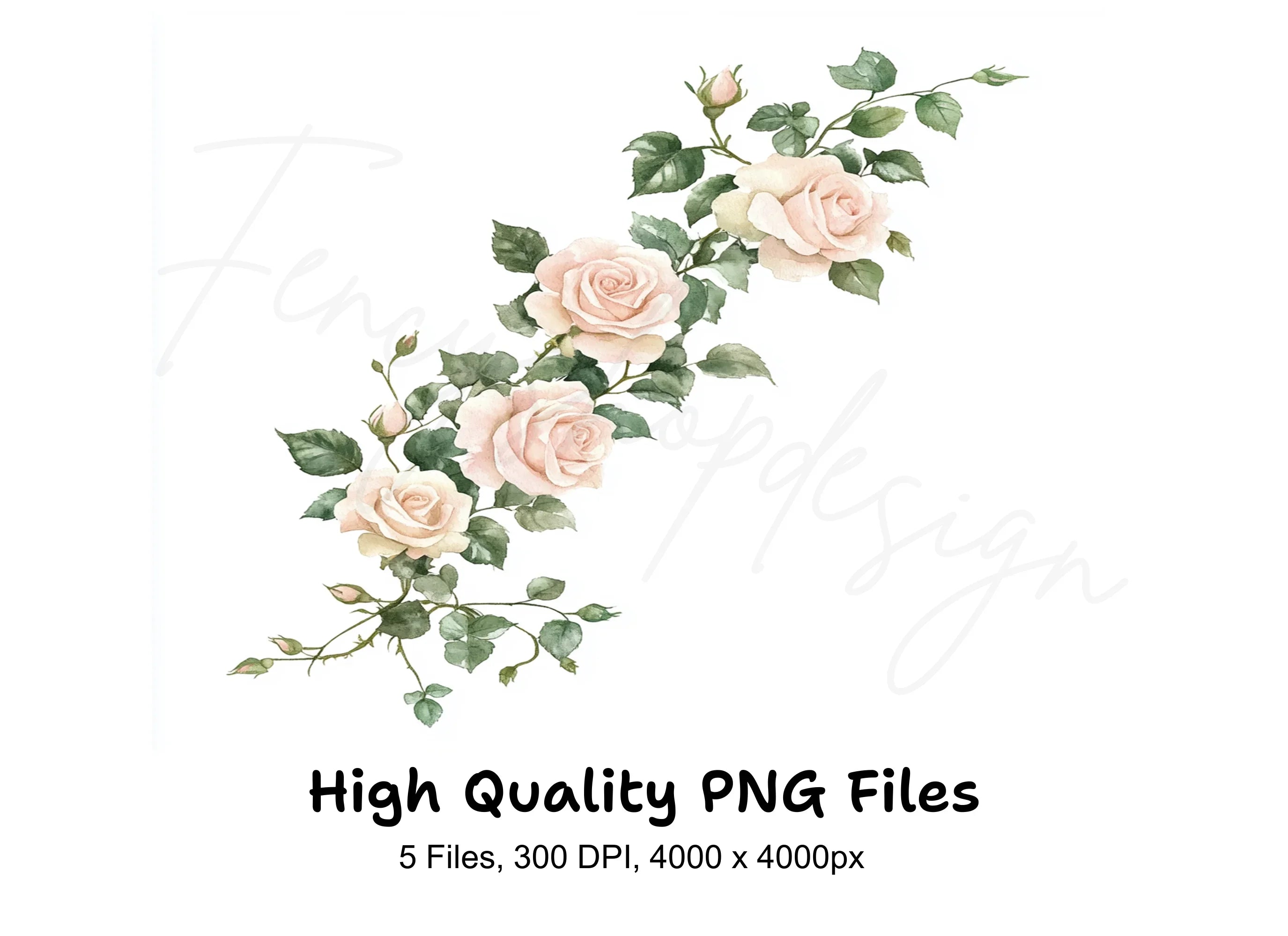 Delicate Rose Vine Corner Clipart Bundle