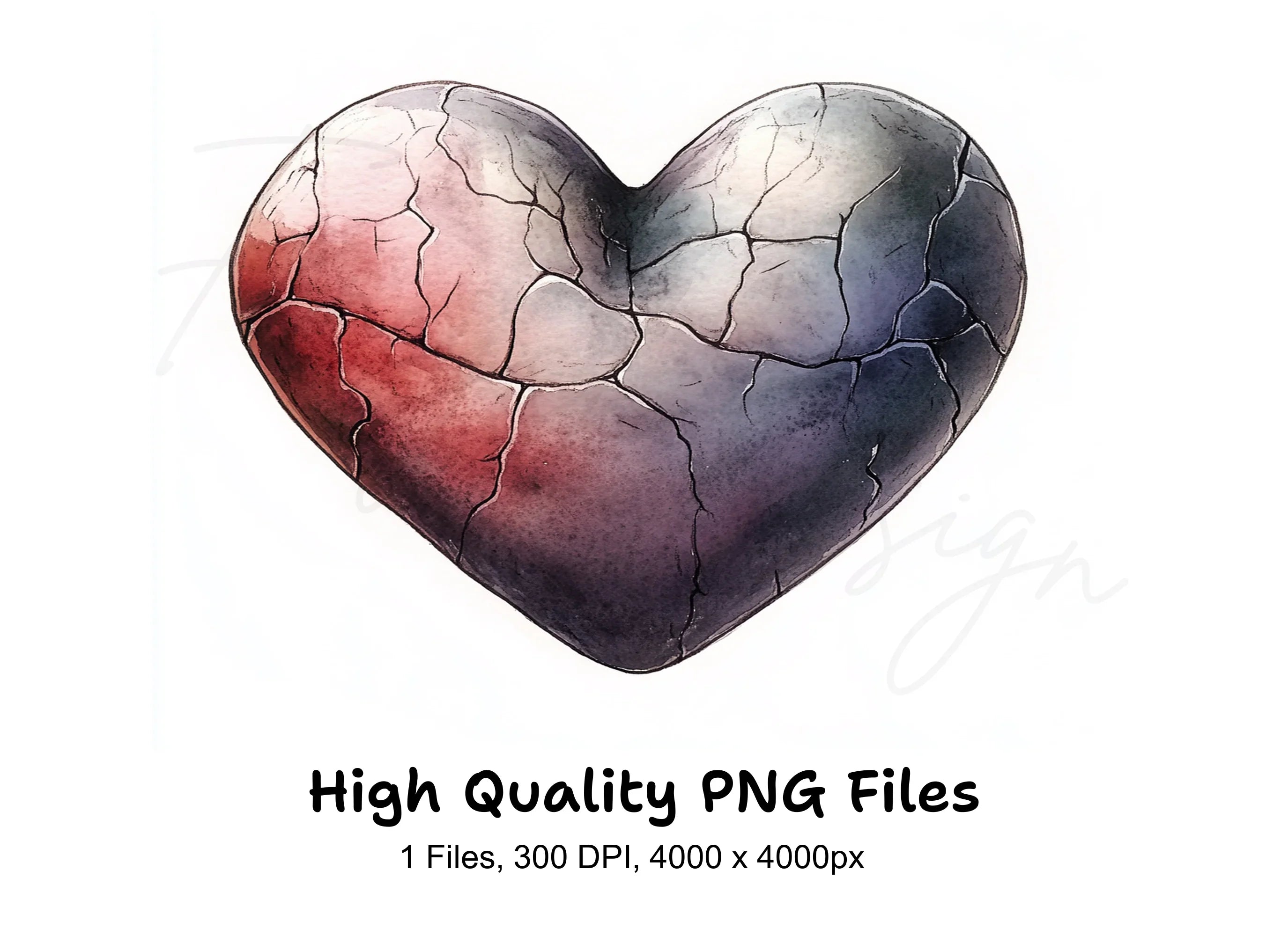 Cracked Stone Heart Clipart Bundle