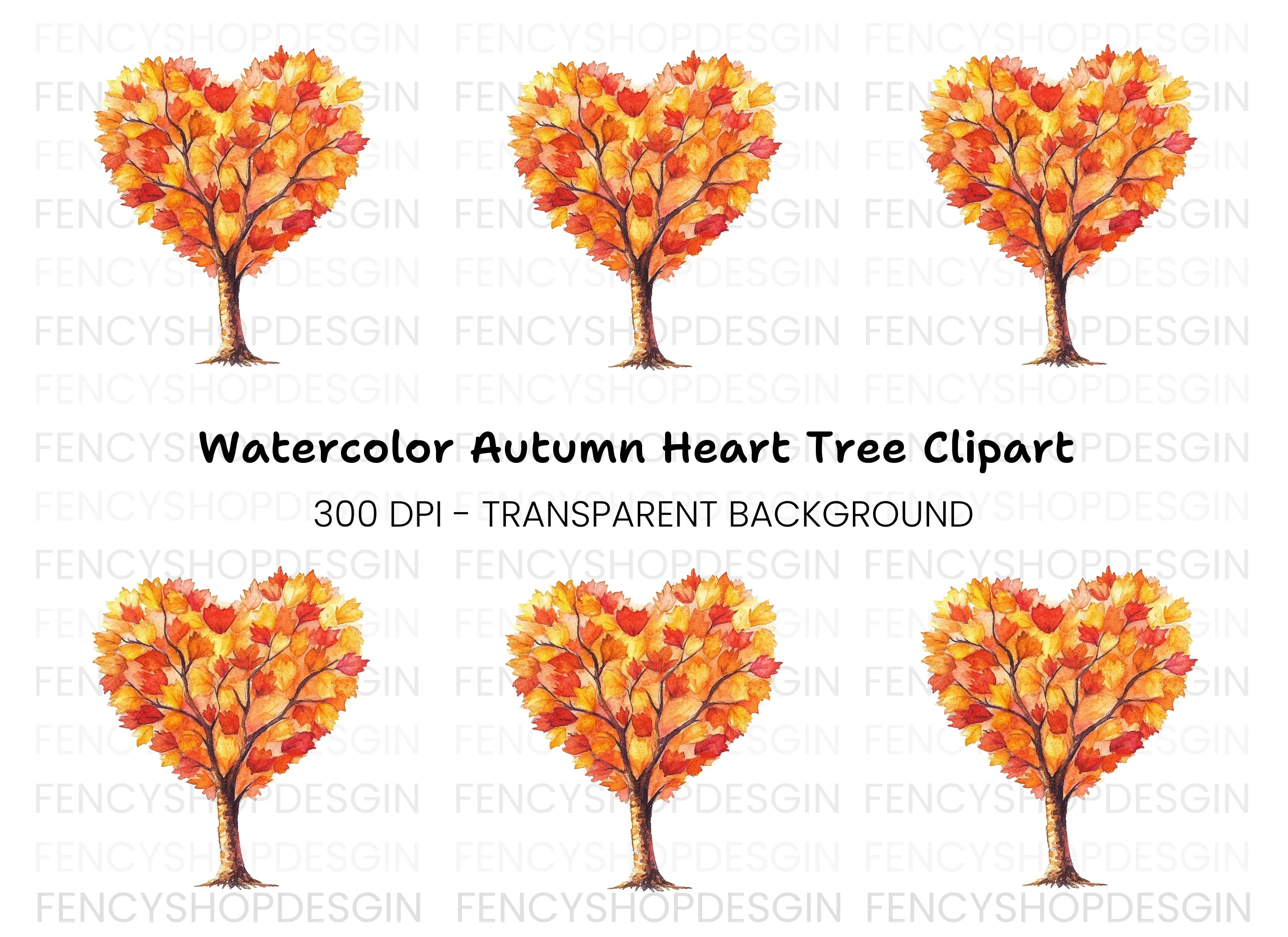 Autumn Heart Tree Clipart Bundle