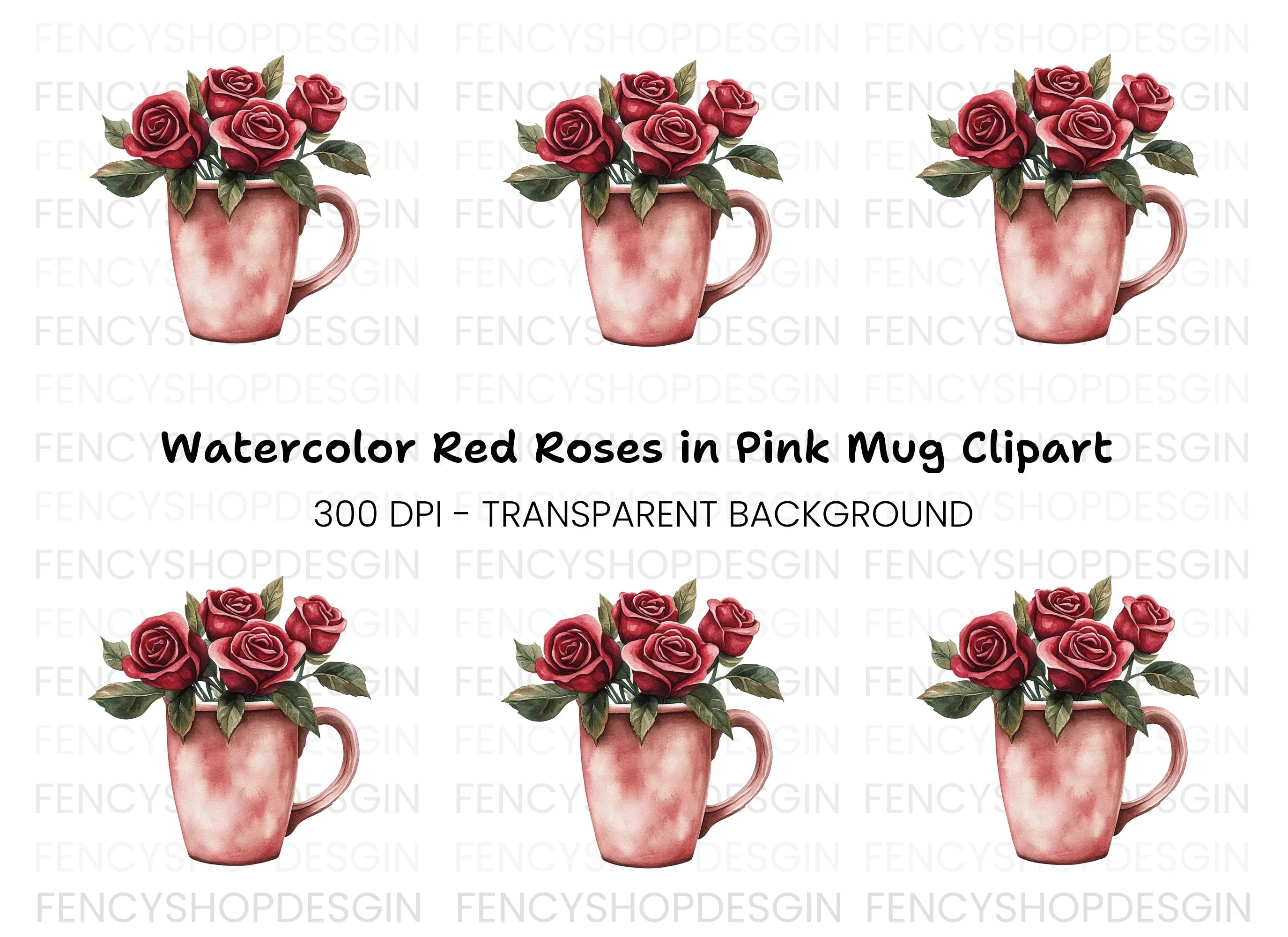 Red Roses in Pink Clipart Bundle