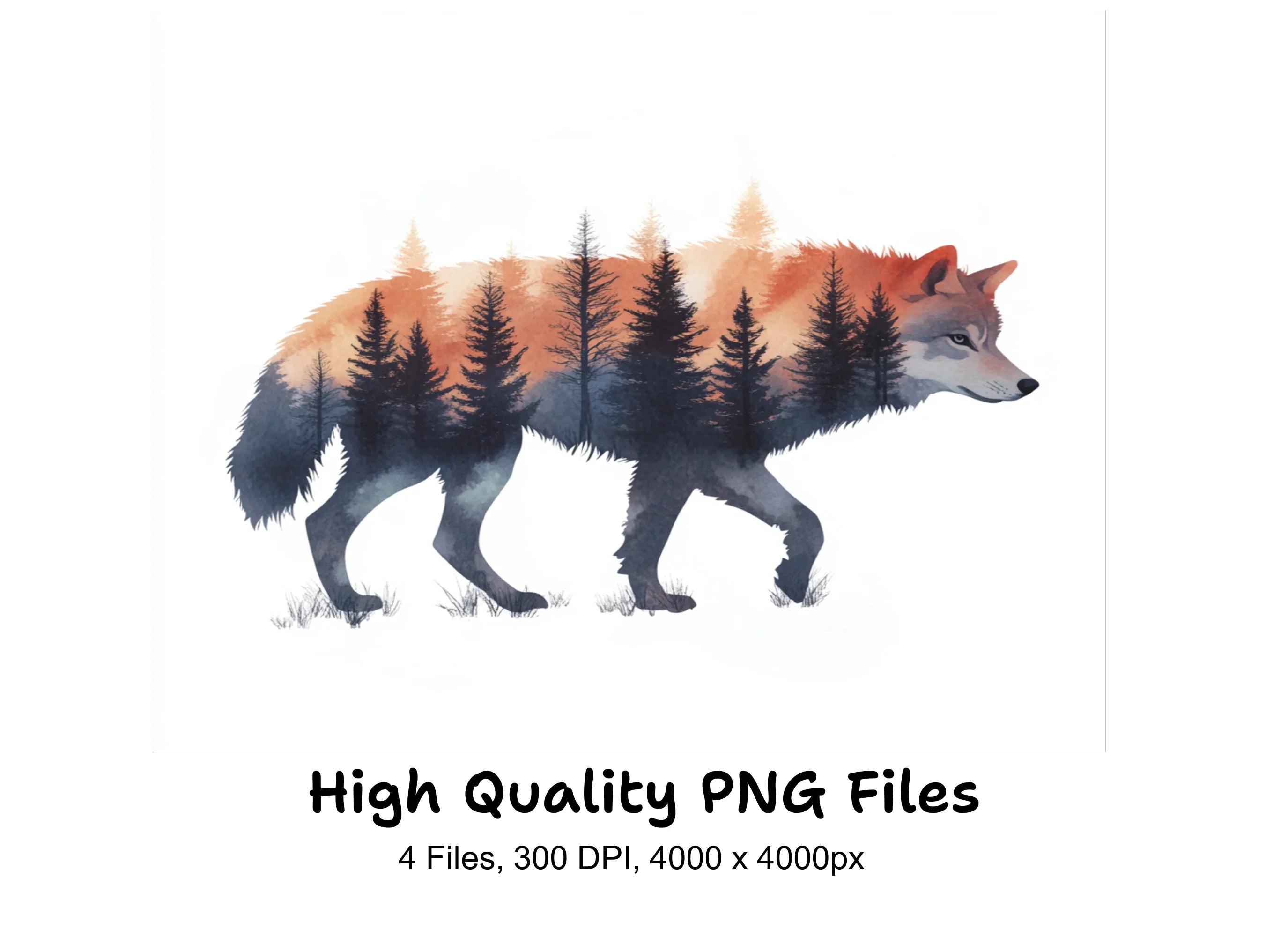 Wolf Forest Landscape Clipart Bundle