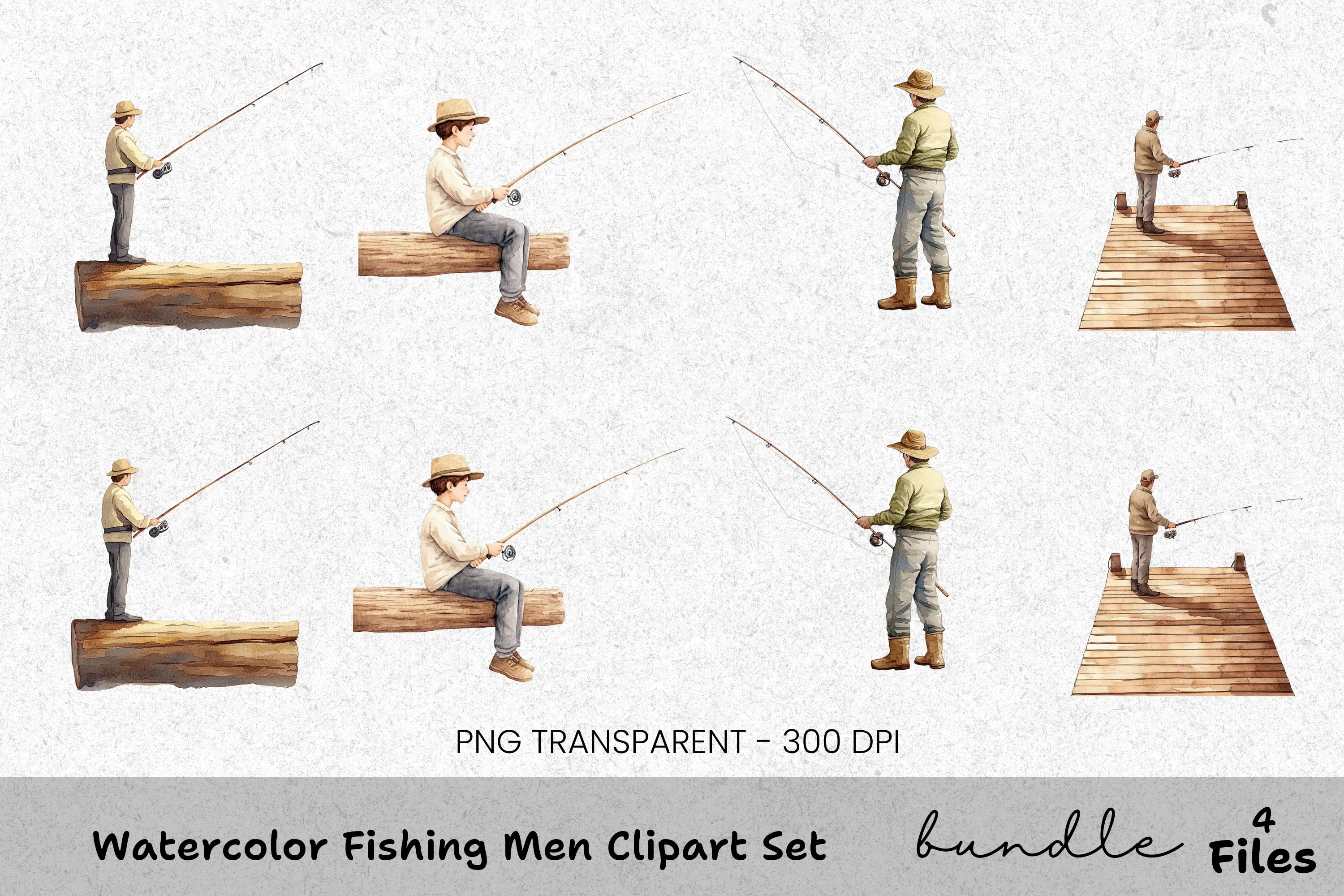 Fishing Men Clipart Bundle