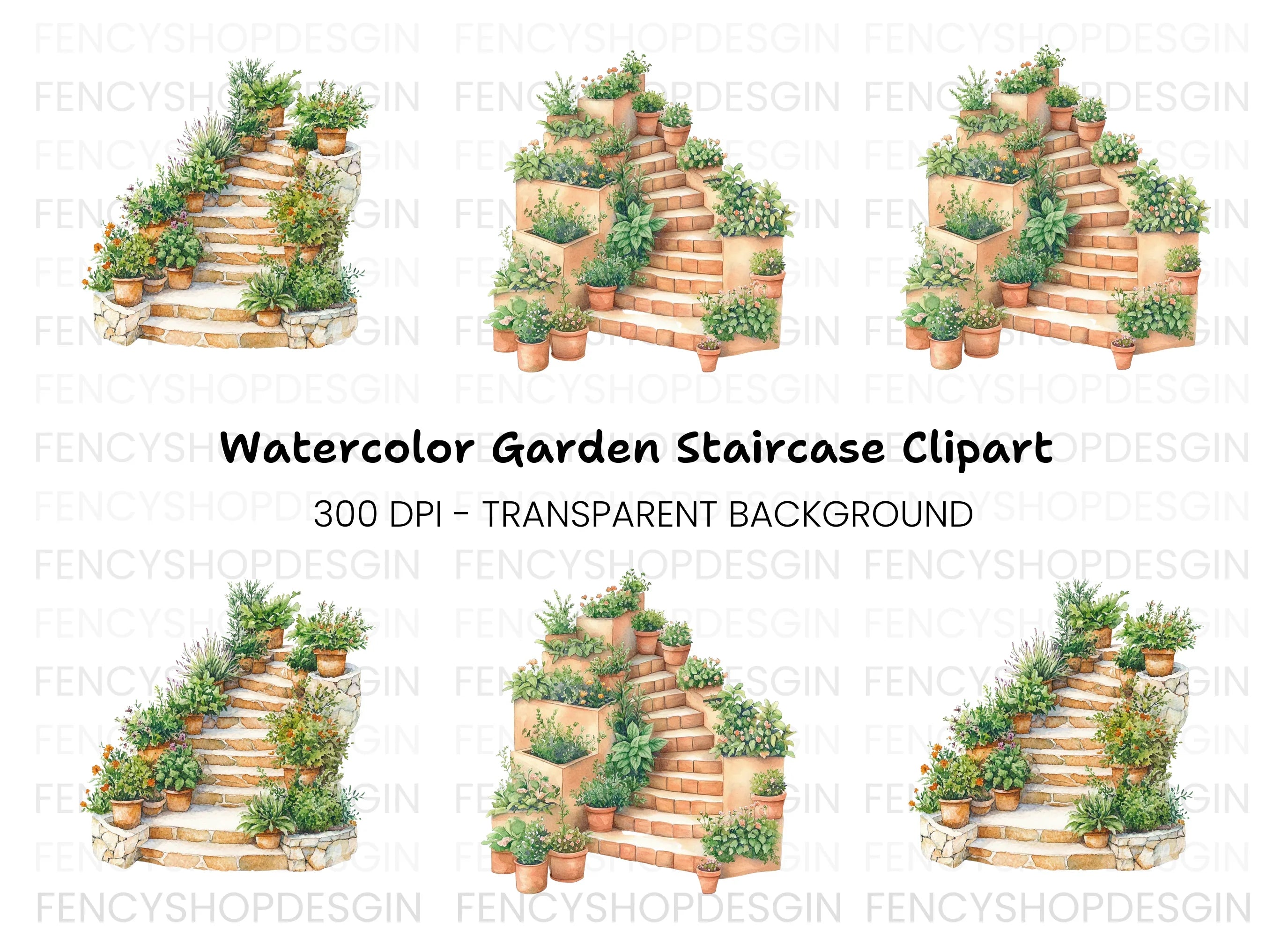 Garden Staircase Clipart Bundle