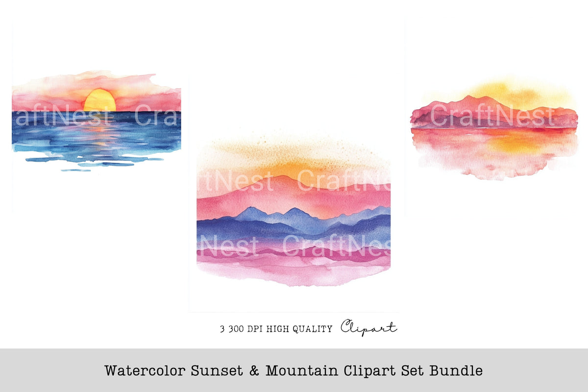 Sunset Mountain Clipart Bundle