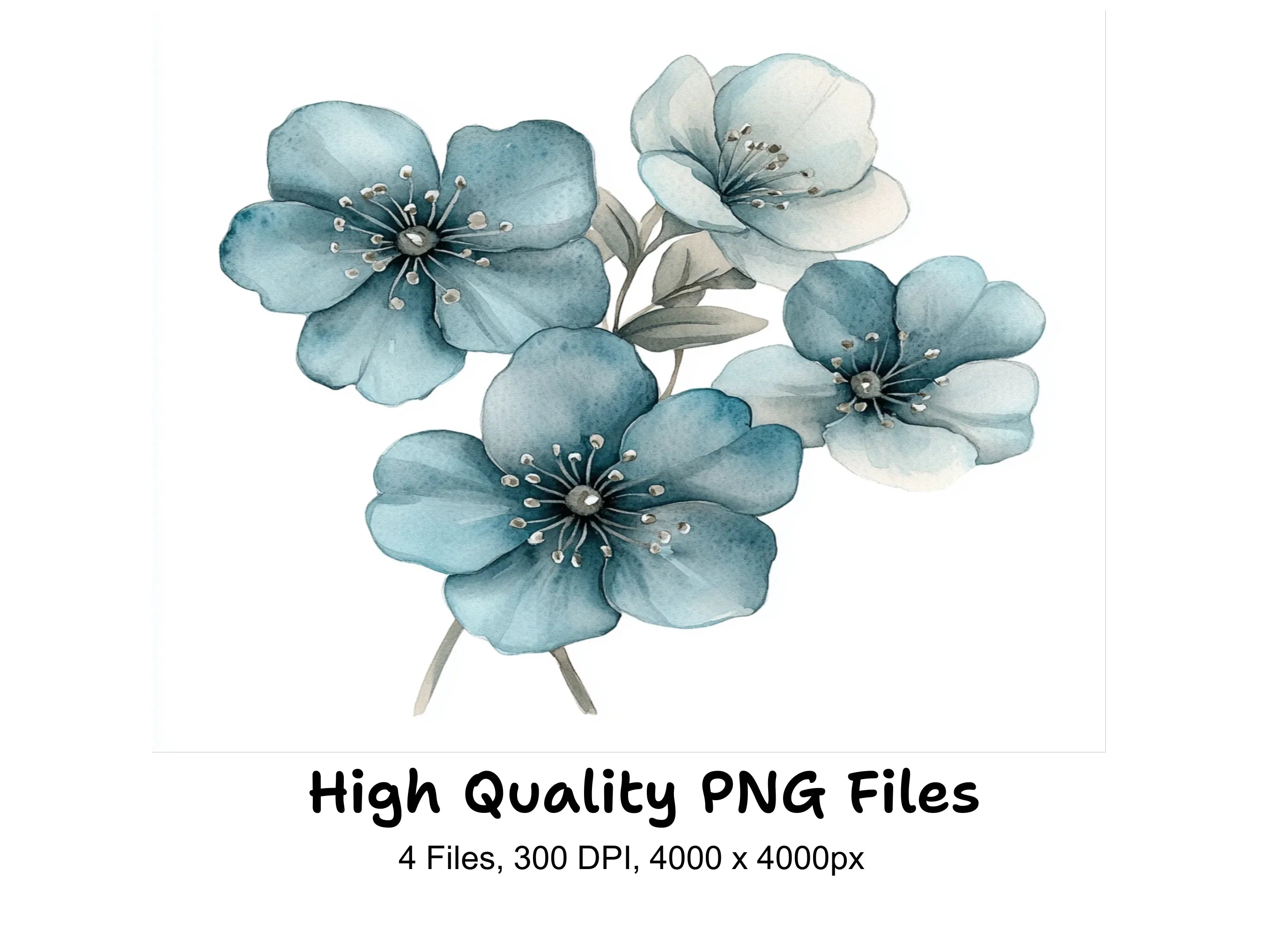 Blue Floral Clipart Bundle