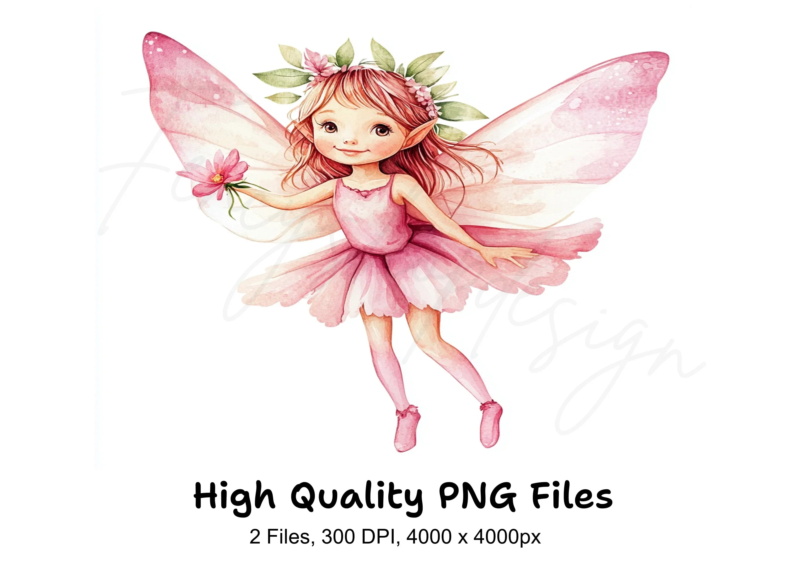 Cute Pink Fairy Clipart Bundle