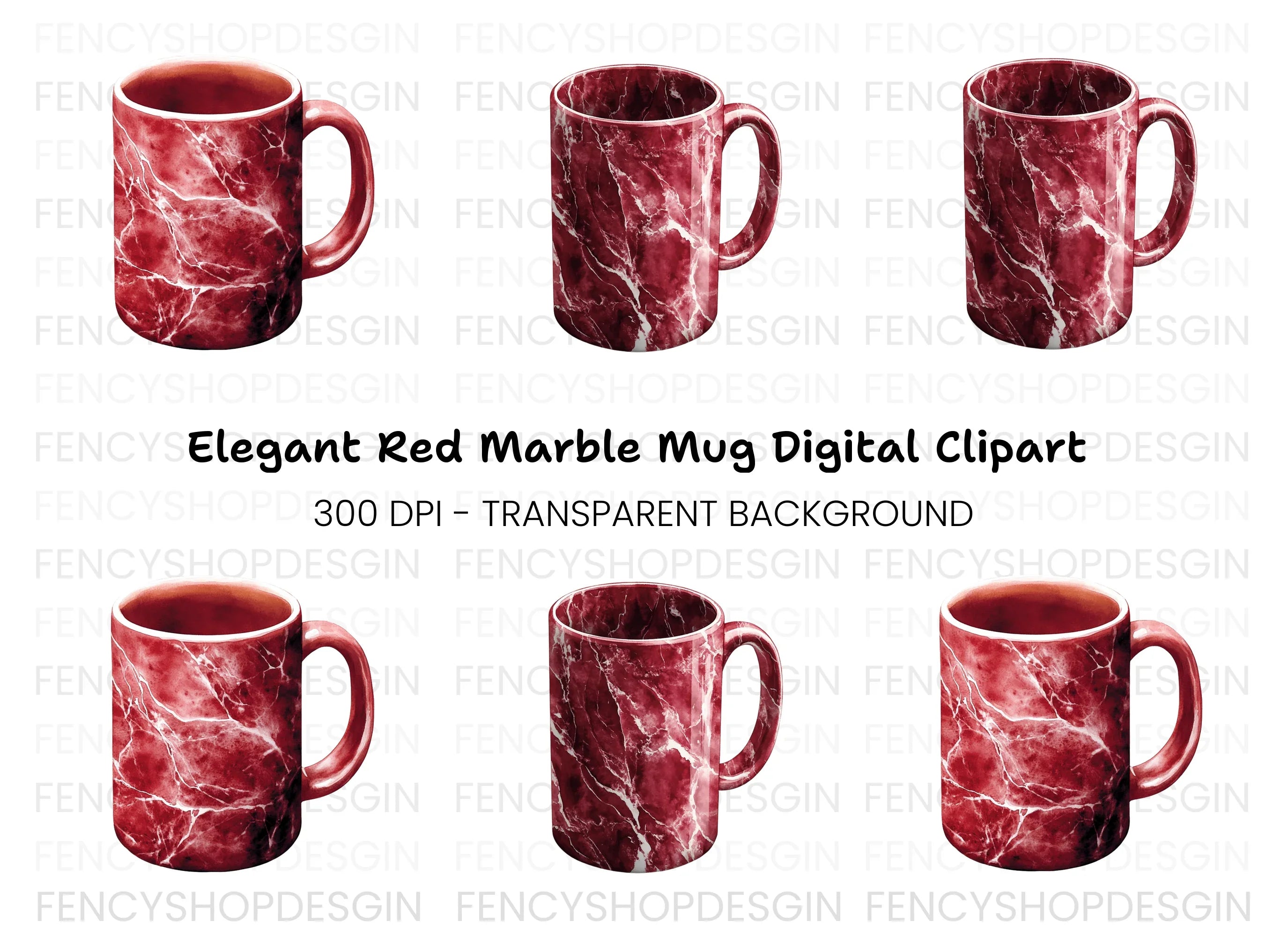 Red Marble Pattern Coffee Clipart Bundle