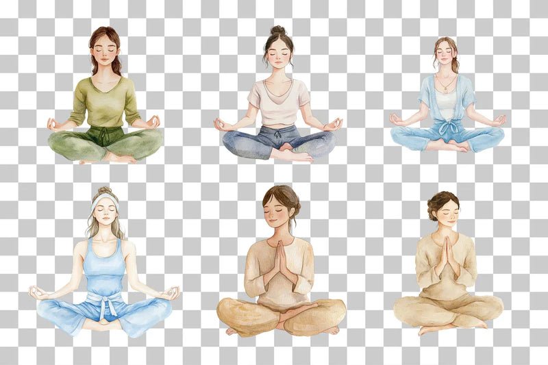 Meditating Yoga Woman Clipart Bundle - CraftNest - Digital Crafting and Art