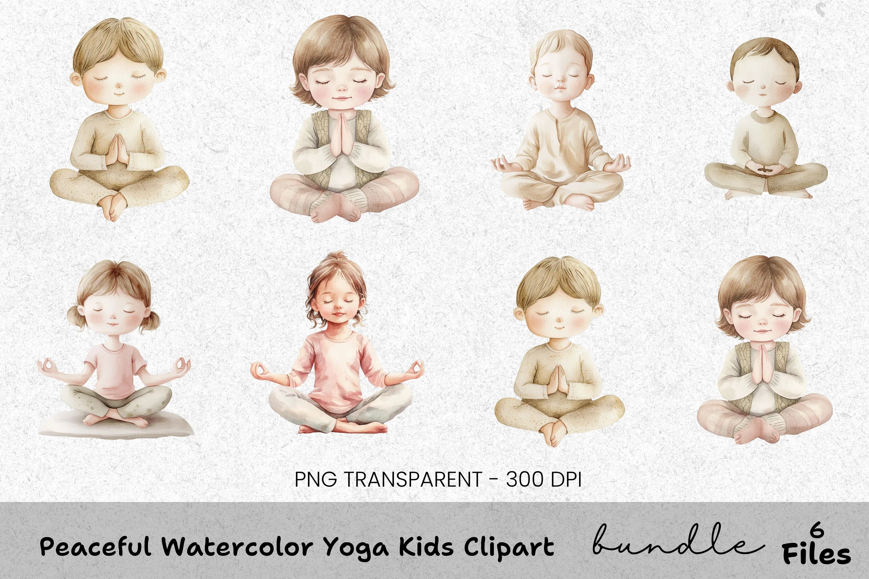 Peaceful Yoga Kids Clipart Bundle