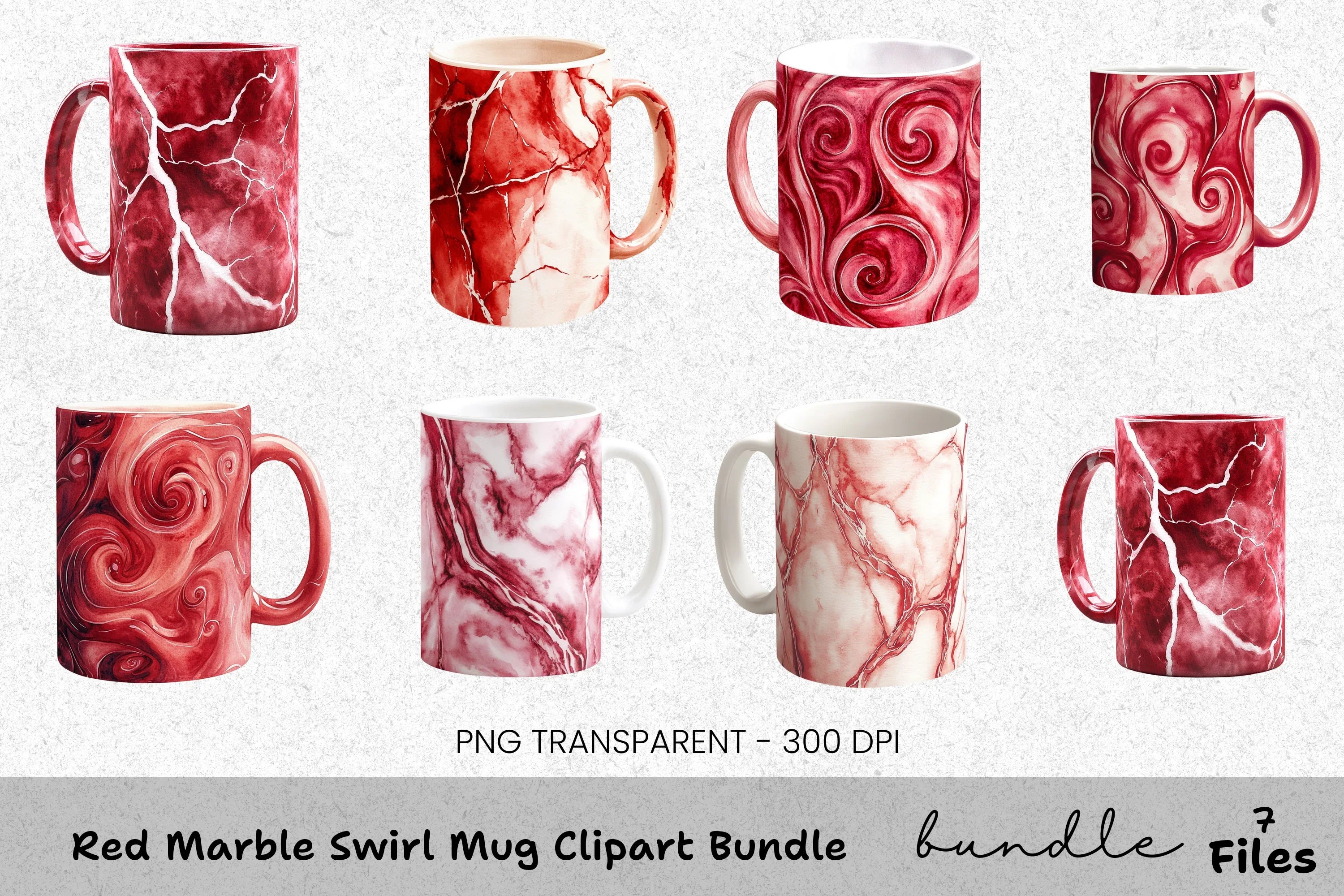 Red Marble Swirl Clipart Bundle