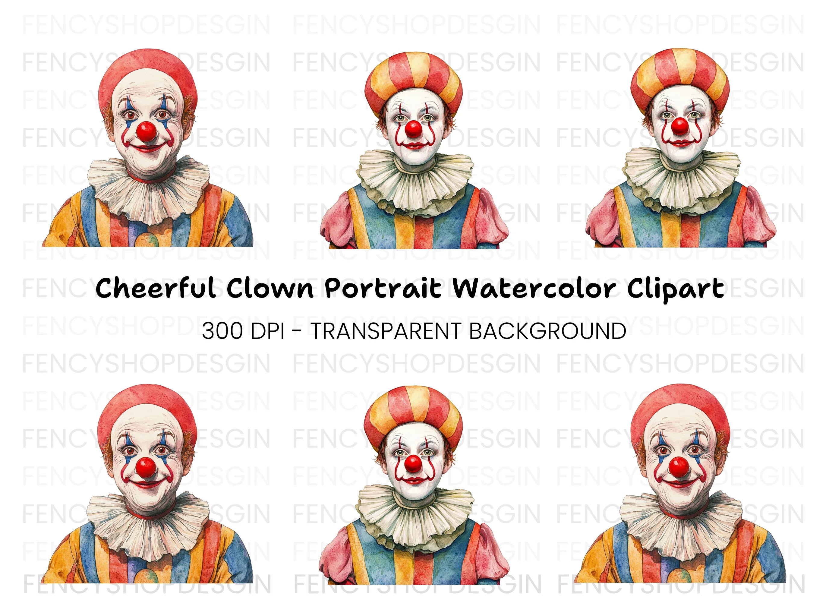 Two Happy Clowns Portraits Clipart Bundle