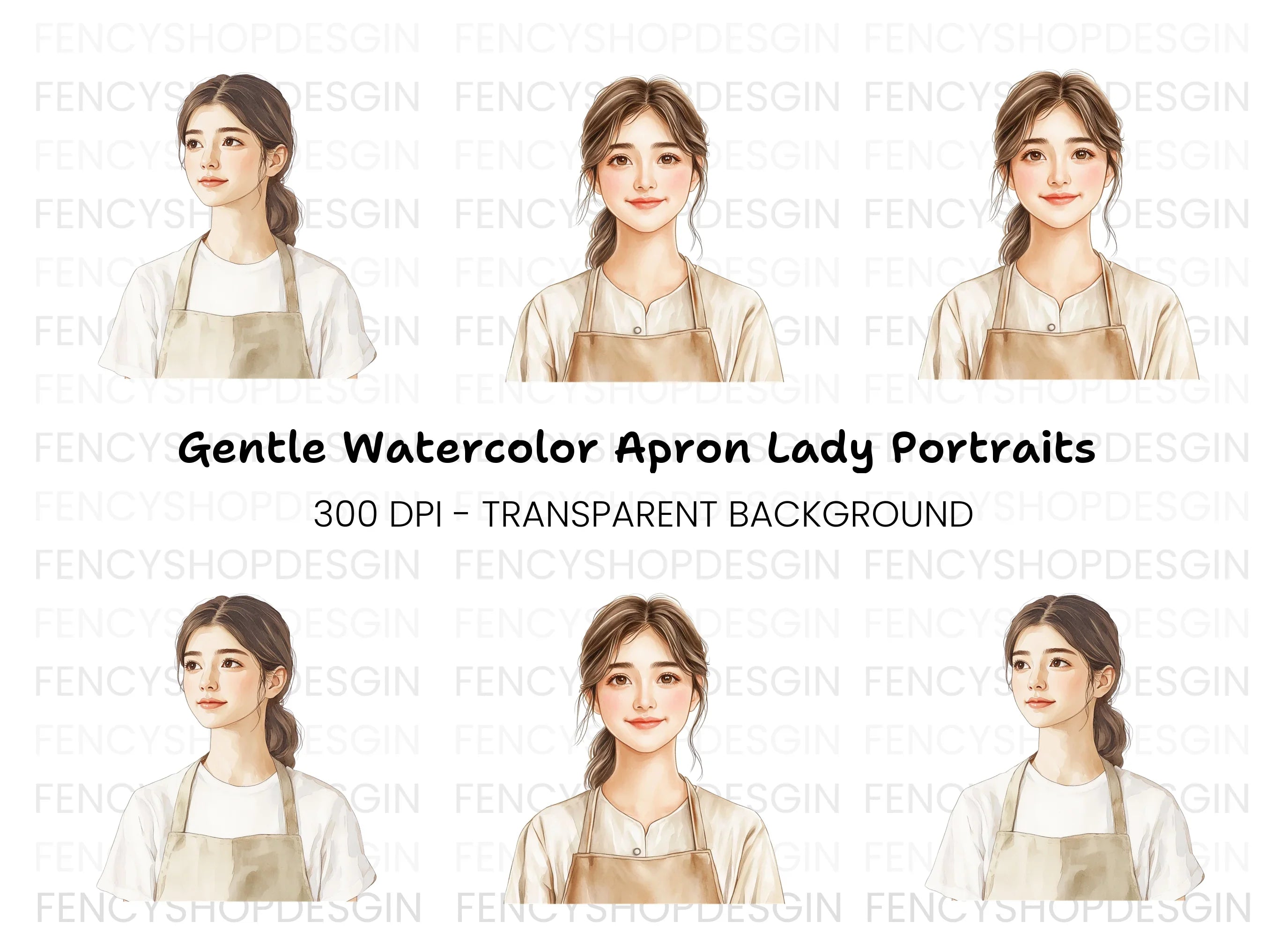 Young Woman in Apron Clipart Bundle