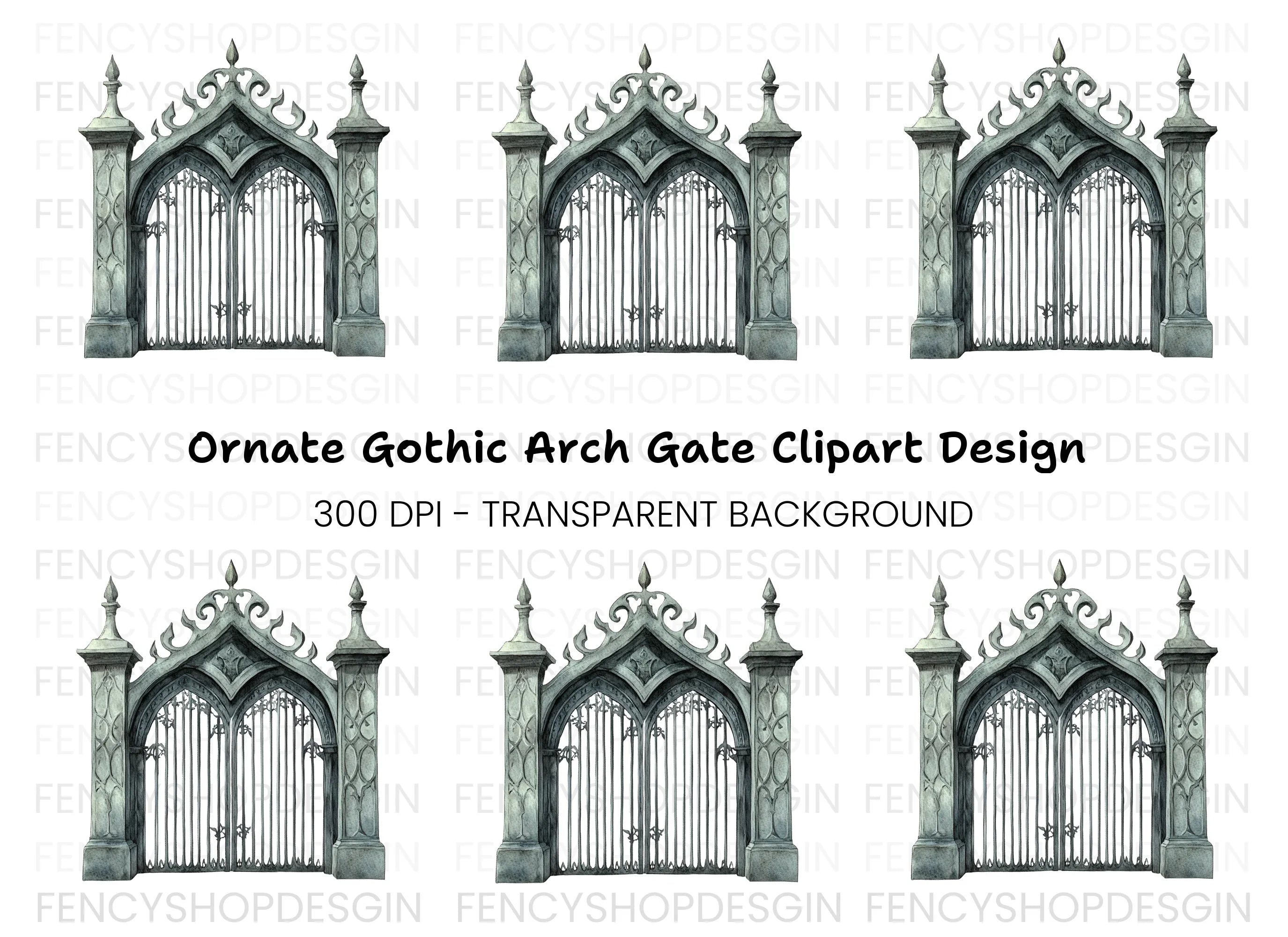 Vintage Cemetery Gate Clipart Bundle